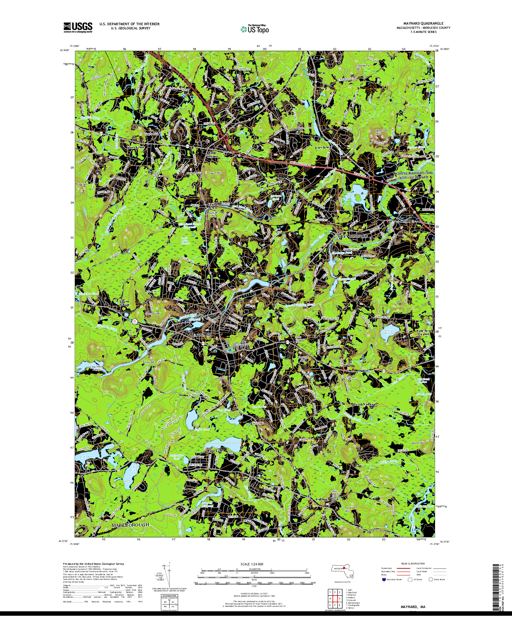 USGS US TOPO 7.5-MINUTE MAP FOR MAYNARD, MA 2018