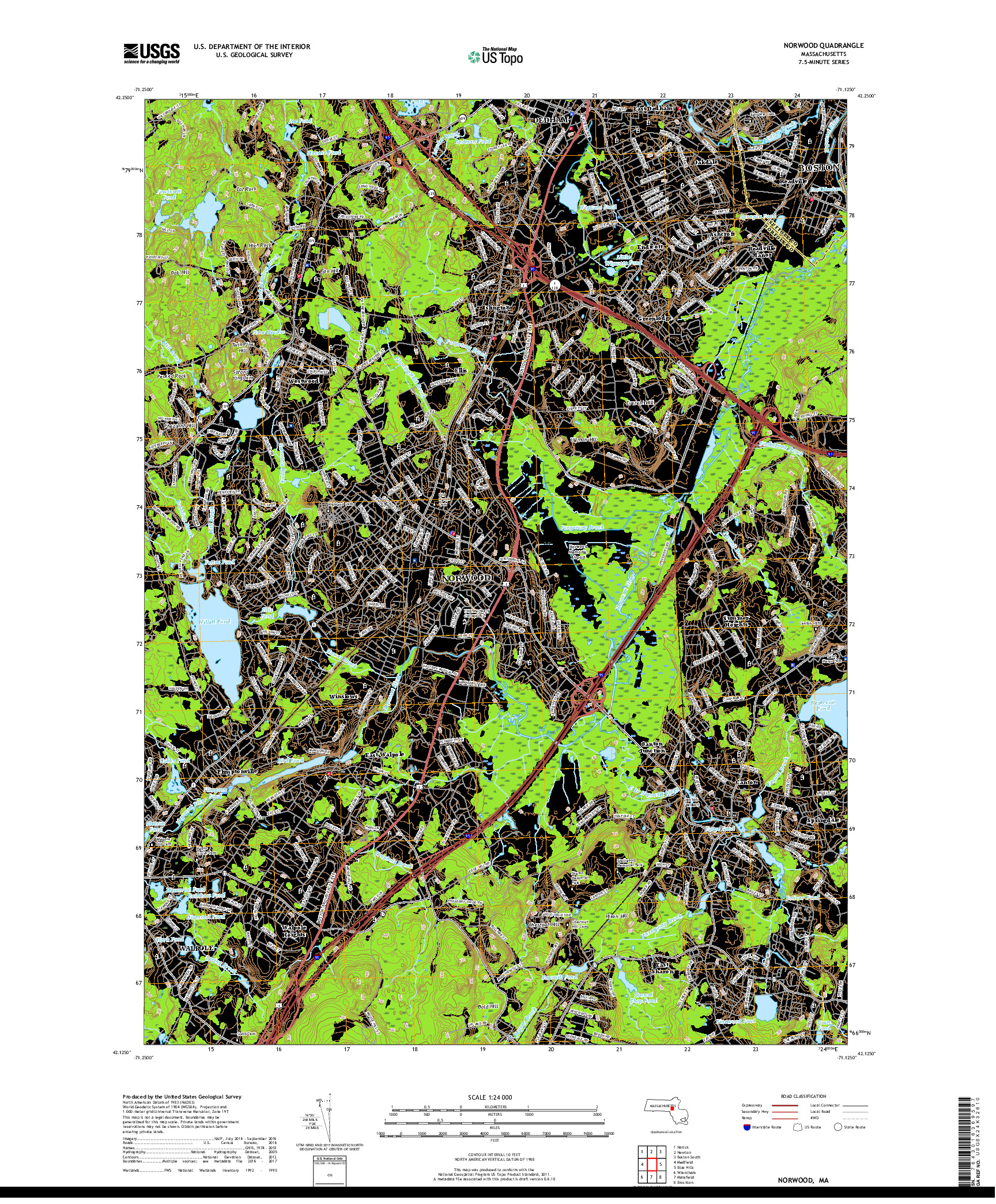 USGS US TOPO 7.5-MINUTE MAP FOR NORWOOD, MA 2018