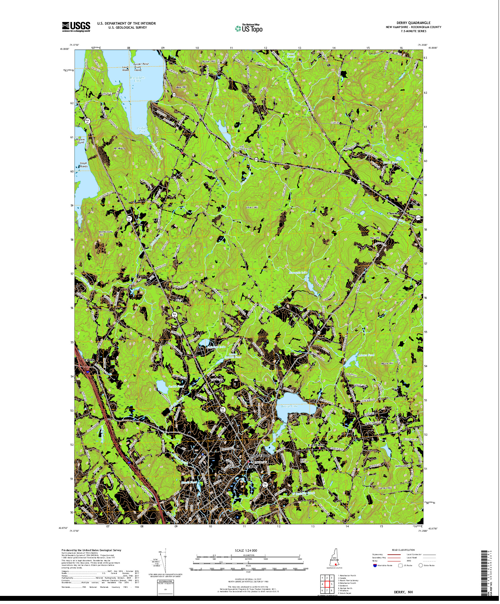 USGS US TOPO 7.5-MINUTE MAP FOR DERRY, NH 2018