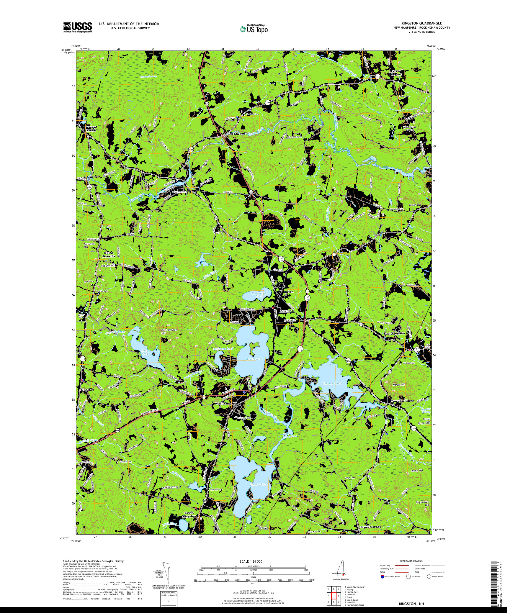 USGS US TOPO 7.5-MINUTE MAP FOR KINGSTON, NH 2018