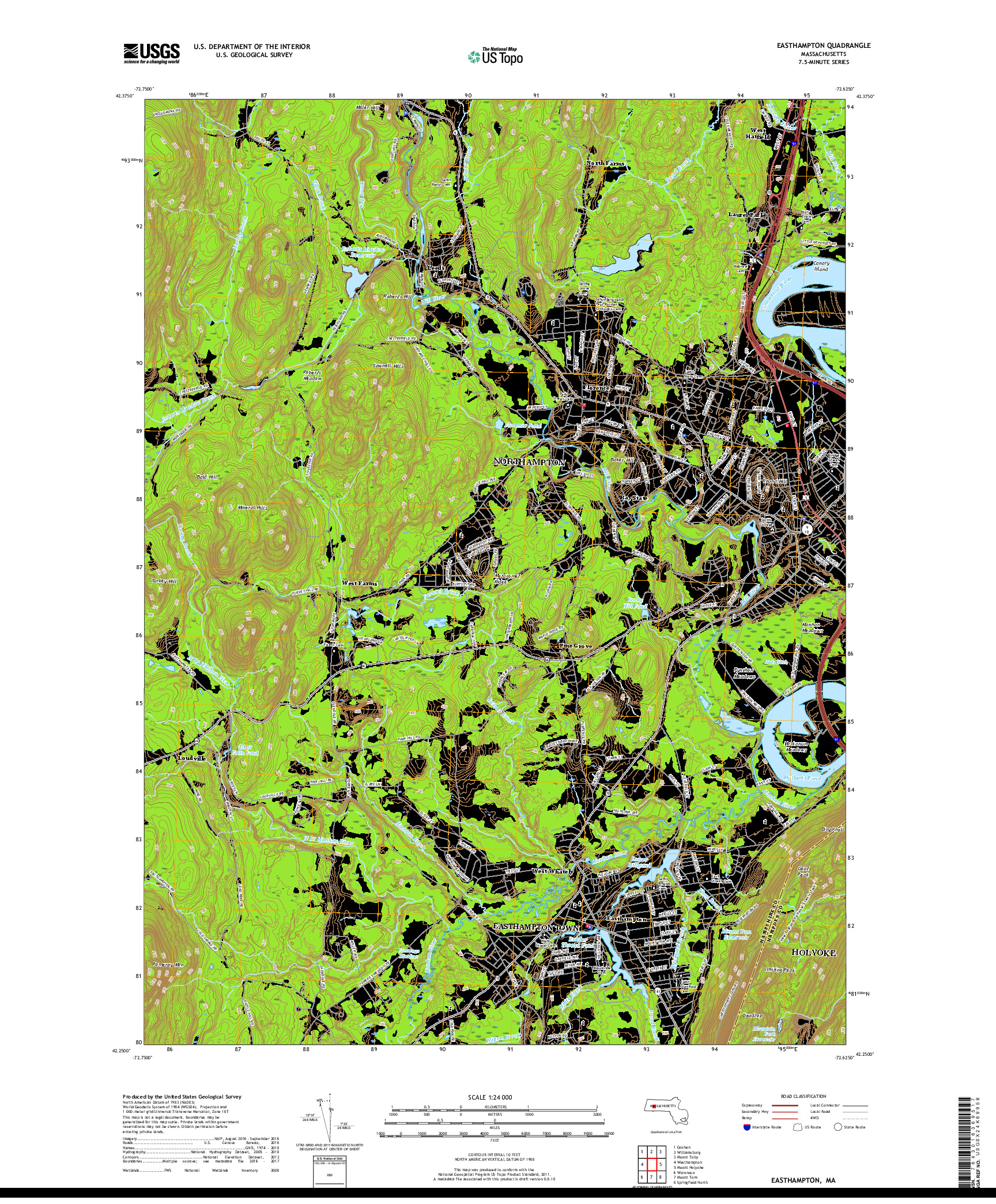 USGS US TOPO 7.5-MINUTE MAP FOR EASTHAMPTON, MA 2018