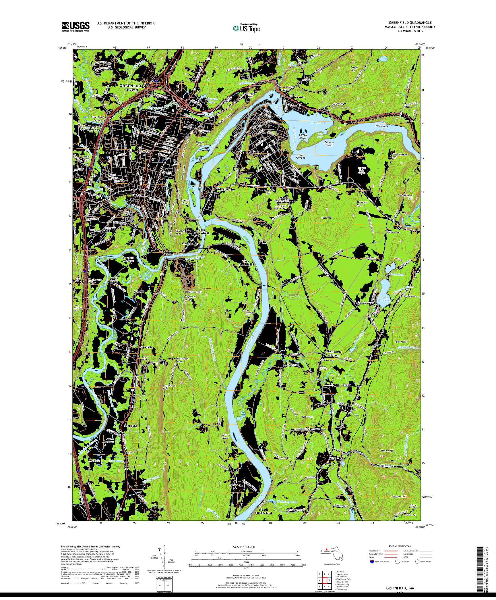 USGS US TOPO 7.5-MINUTE MAP FOR GREENFIELD, MA 2018