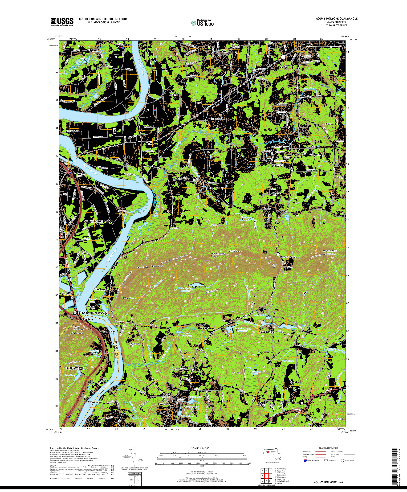 USGS US TOPO 7.5-MINUTE MAP FOR MOUNT HOLYOKE, MA 2018