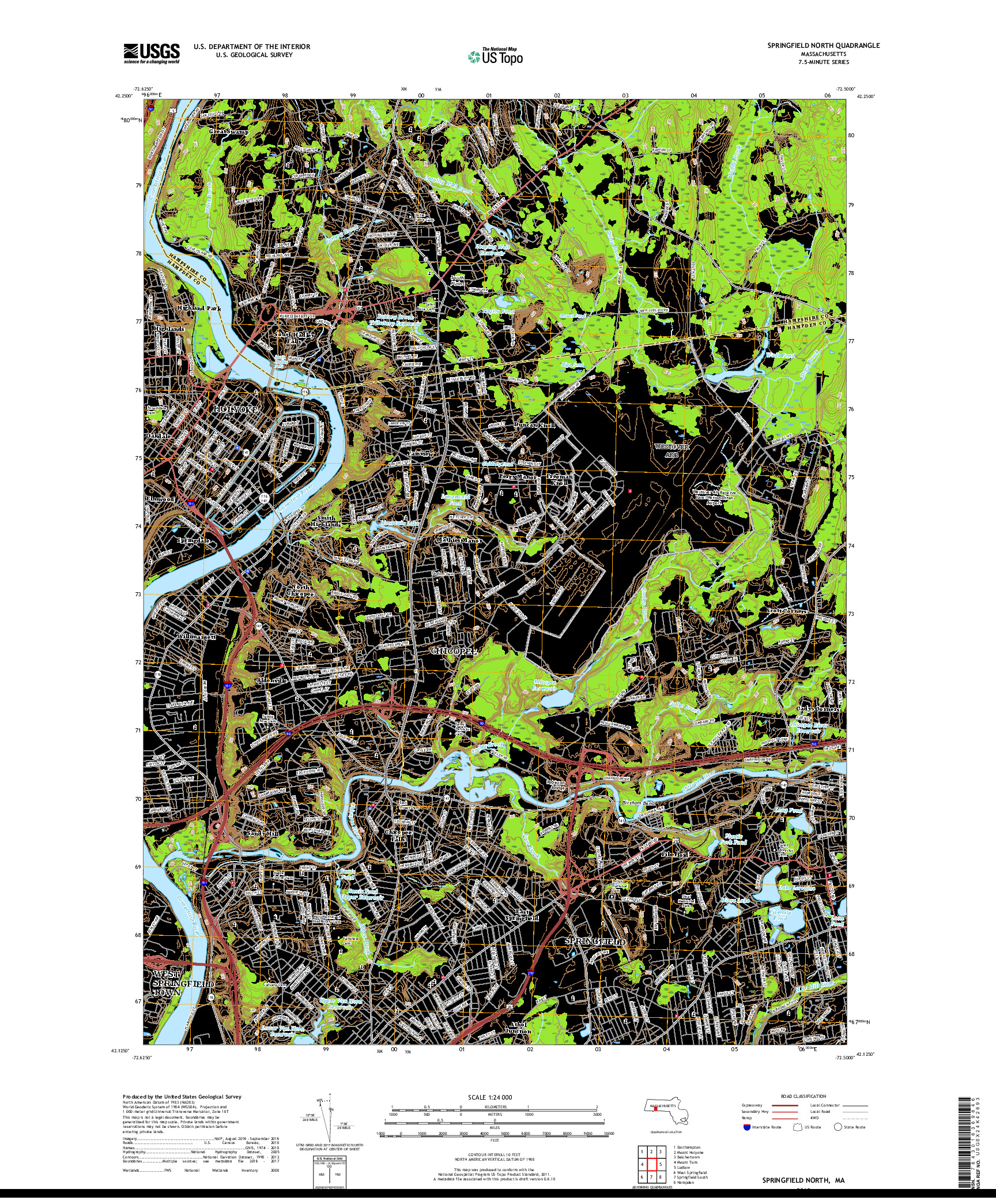 USGS US TOPO 7.5-MINUTE MAP FOR SPRINGFIELD NORTH, MA 2018