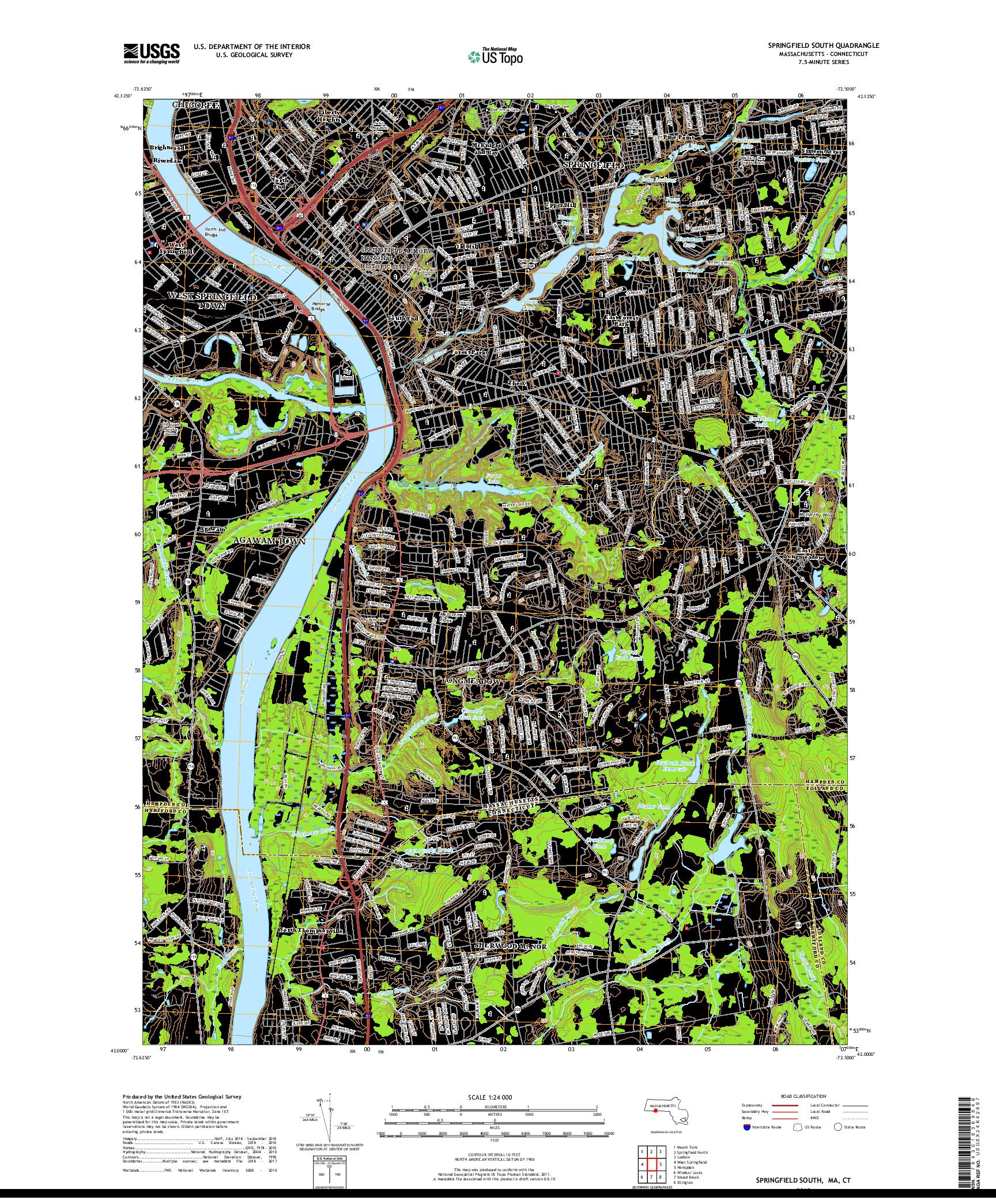 USGS US TOPO 7.5-MINUTE MAP FOR SPRINGFIELD SOUTH, MA,CT 2018