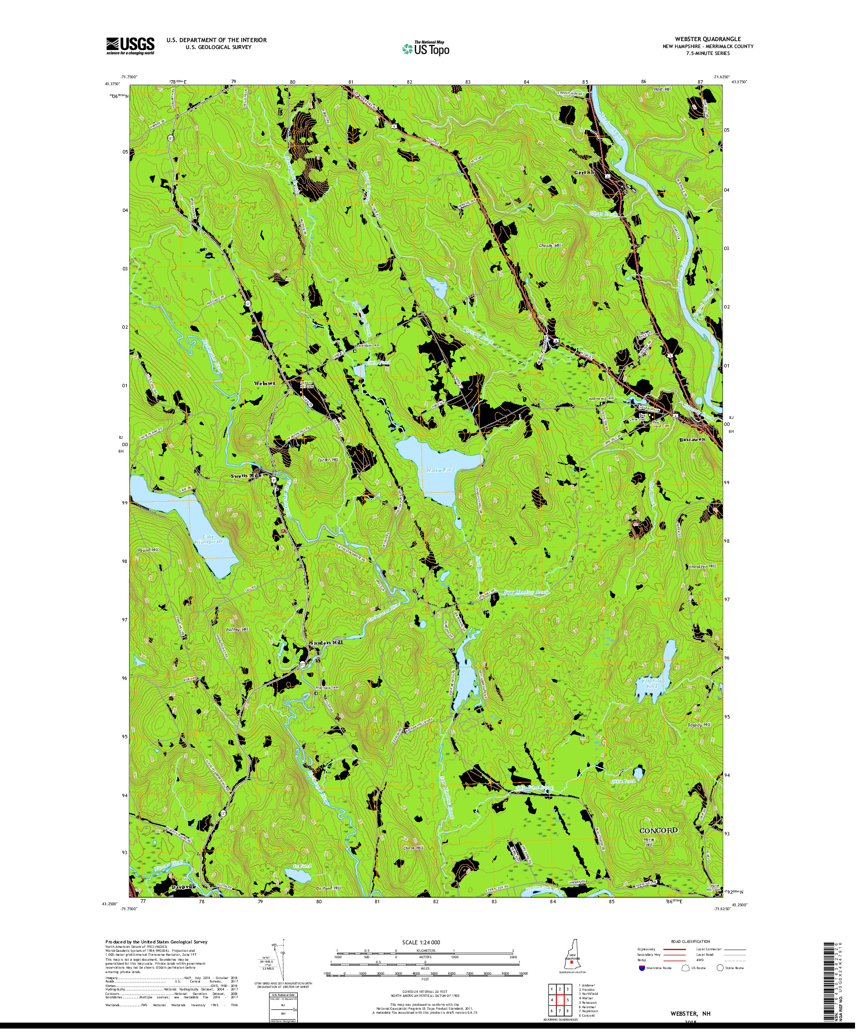 USGS US TOPO 7.5-MINUTE MAP FOR WEBSTER, NH 2018