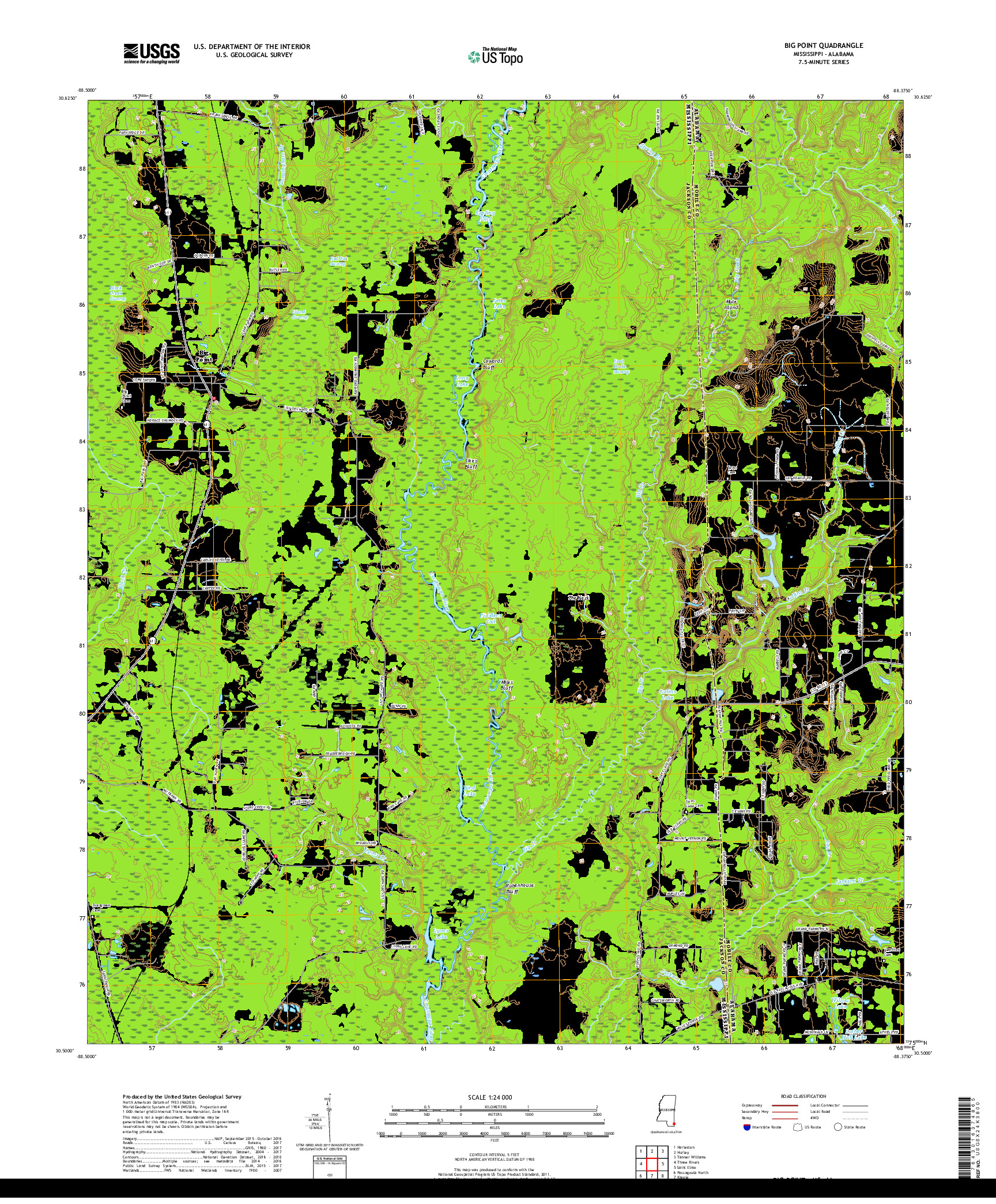 USGS US TOPO 7.5-MINUTE MAP FOR BIG POINT, MS,AL 2018