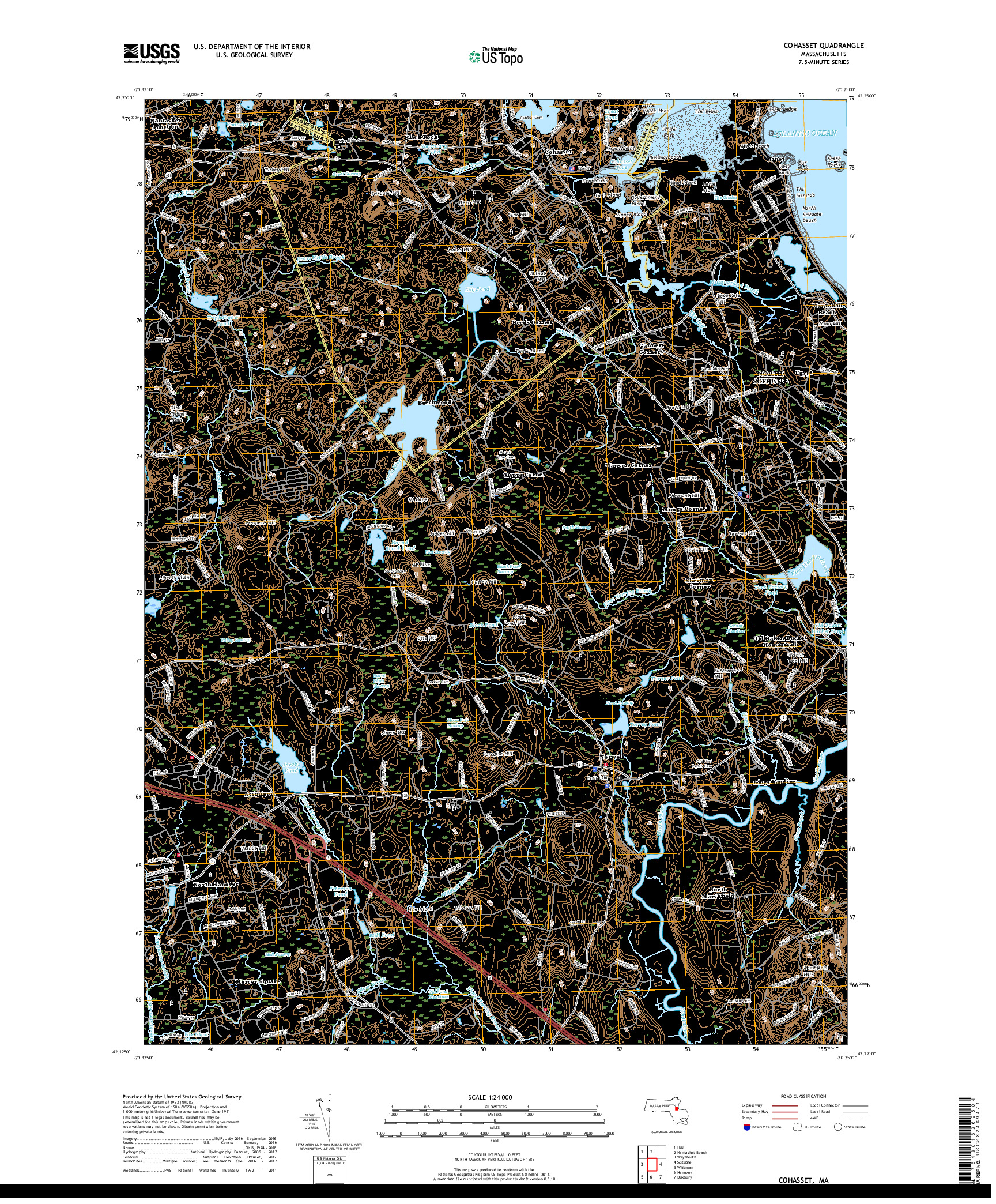 USGS US TOPO 7.5-MINUTE MAP FOR COHASSET, MA 2018