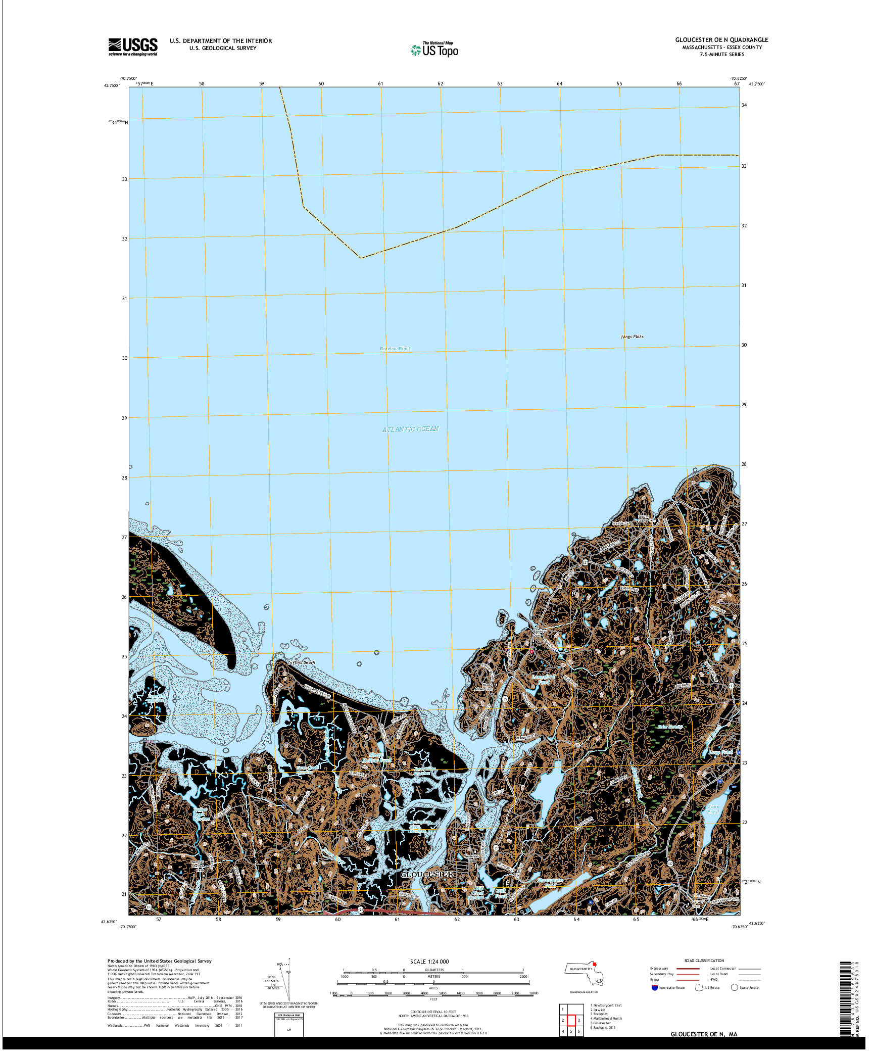 USGS US TOPO 7.5-MINUTE MAP FOR GLOUCESTER OE N, MA 2018