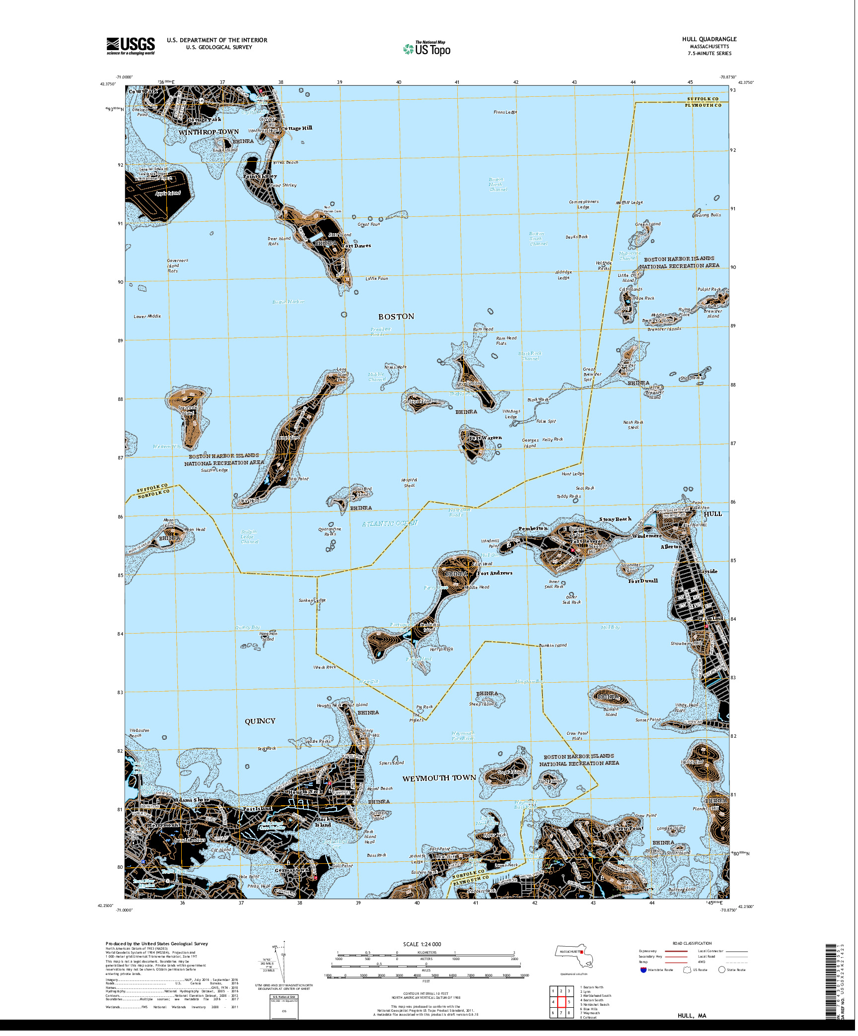 USGS US TOPO 7.5-MINUTE MAP FOR HULL, MA 2018