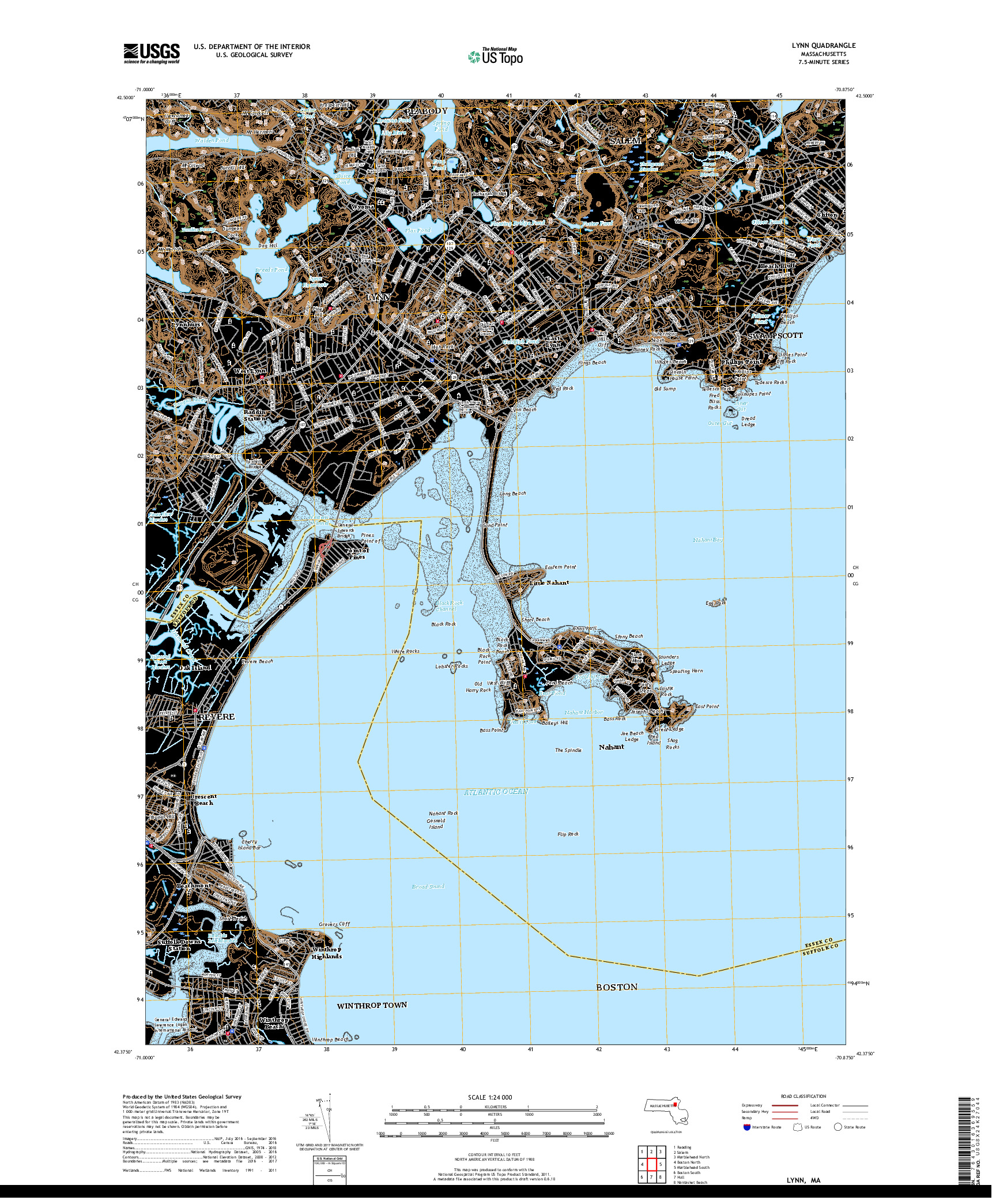 USGS US TOPO 7.5-MINUTE MAP FOR LYNN, MA 2018