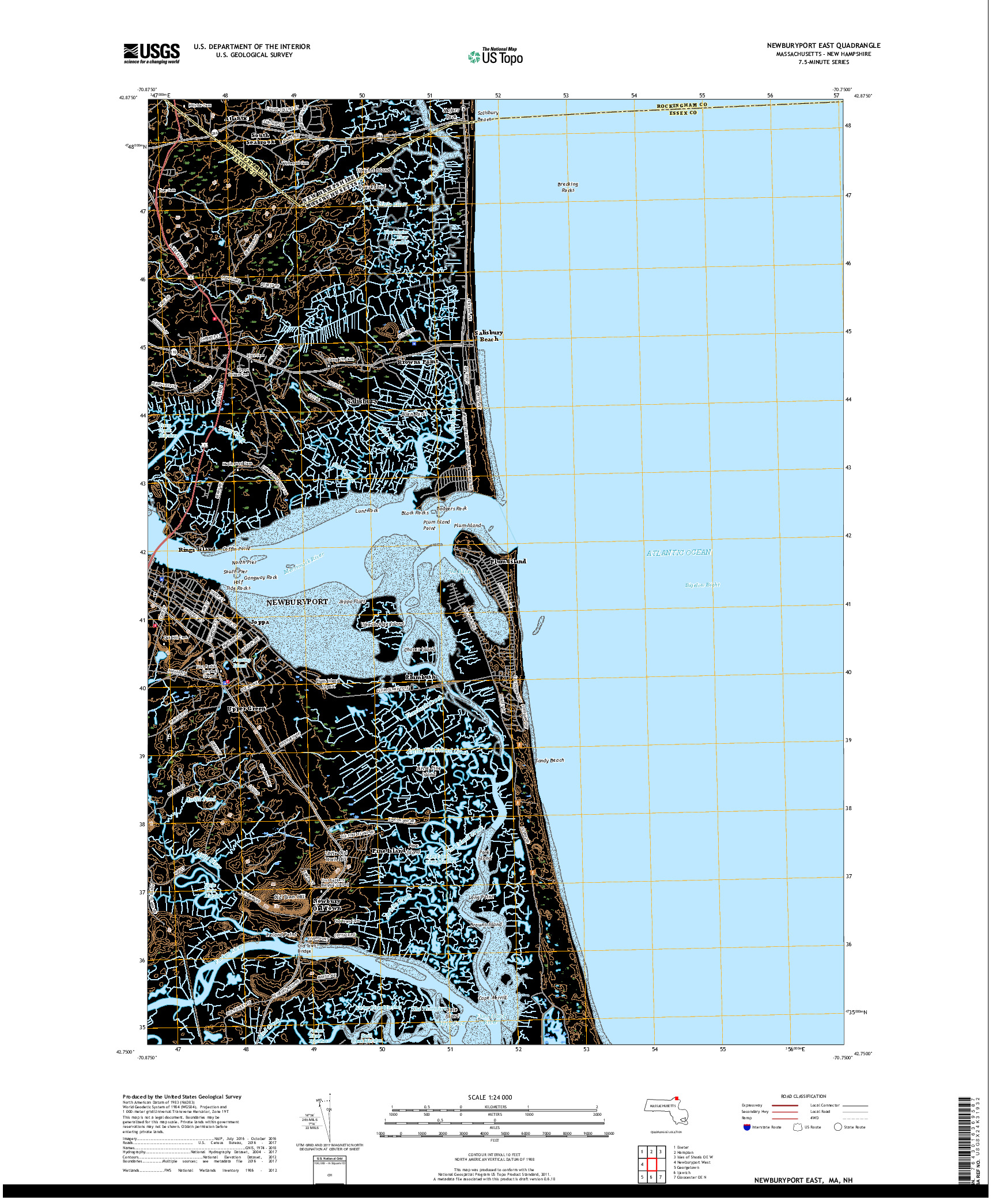 USGS US TOPO 7.5-MINUTE MAP FOR NEWBURYPORT EAST, MA,NH 2018