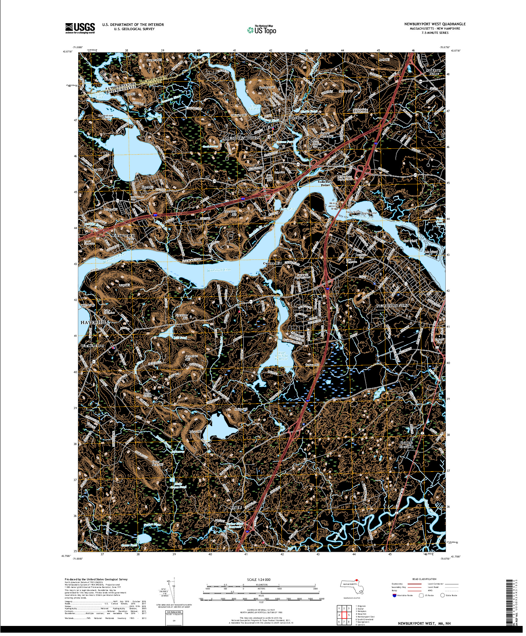 USGS US TOPO 7.5-MINUTE MAP FOR NEWBURYPORT WEST, MA,NH 2018