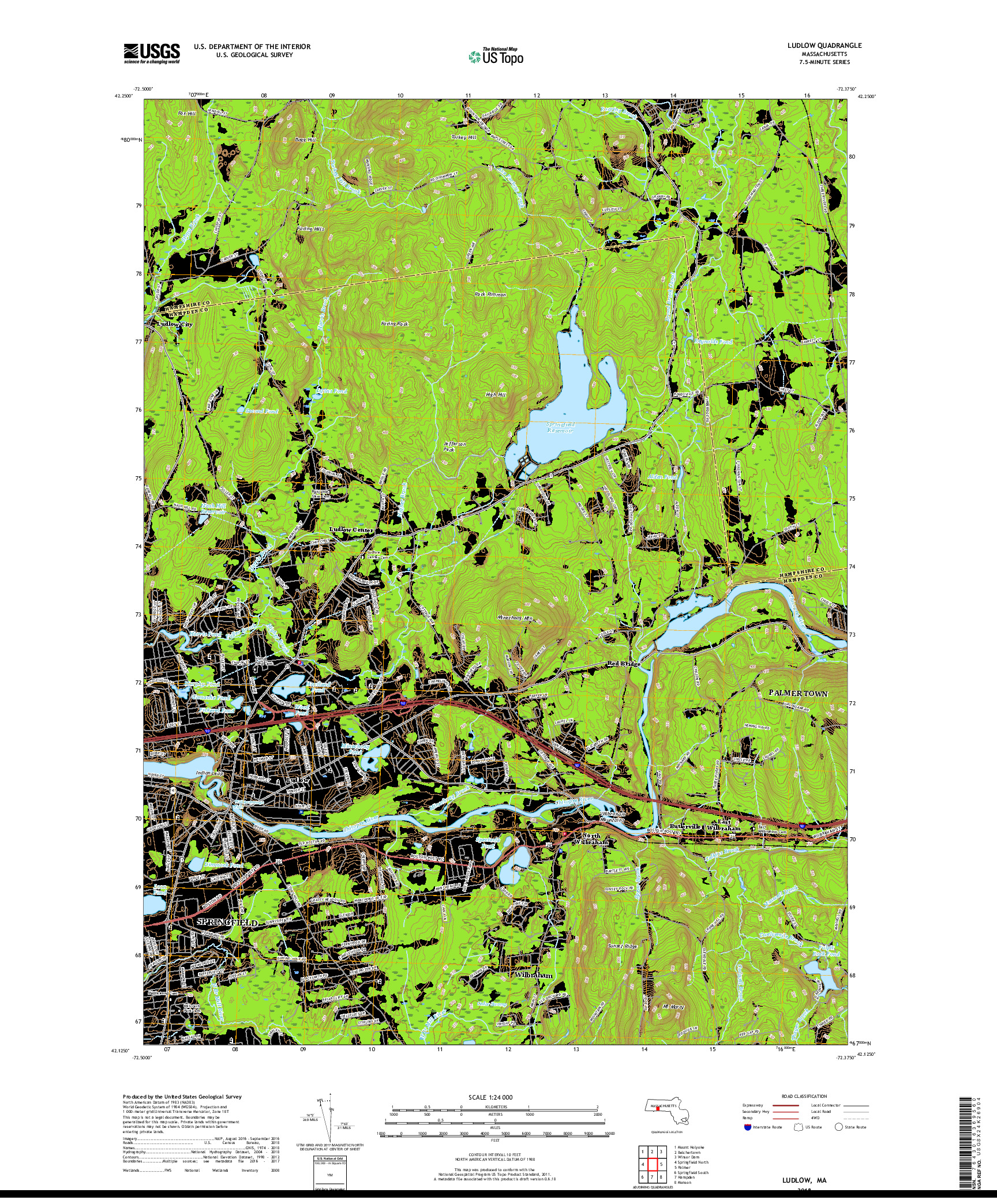USGS US TOPO 7.5-MINUTE MAP FOR LUDLOW, MA 2018