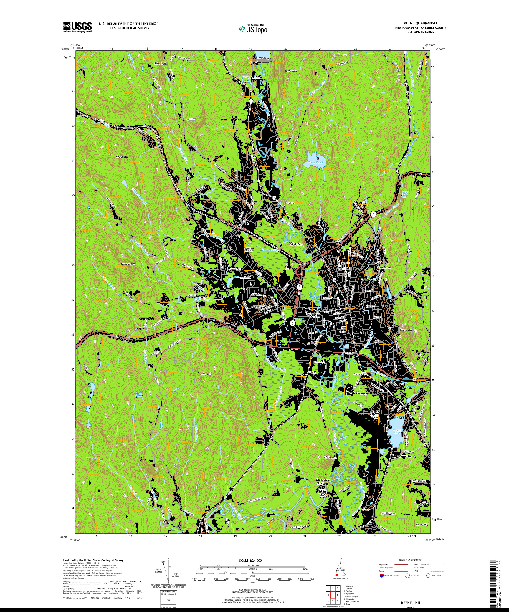 USGS US TOPO 7.5-MINUTE MAP FOR KEENE, NH 2018