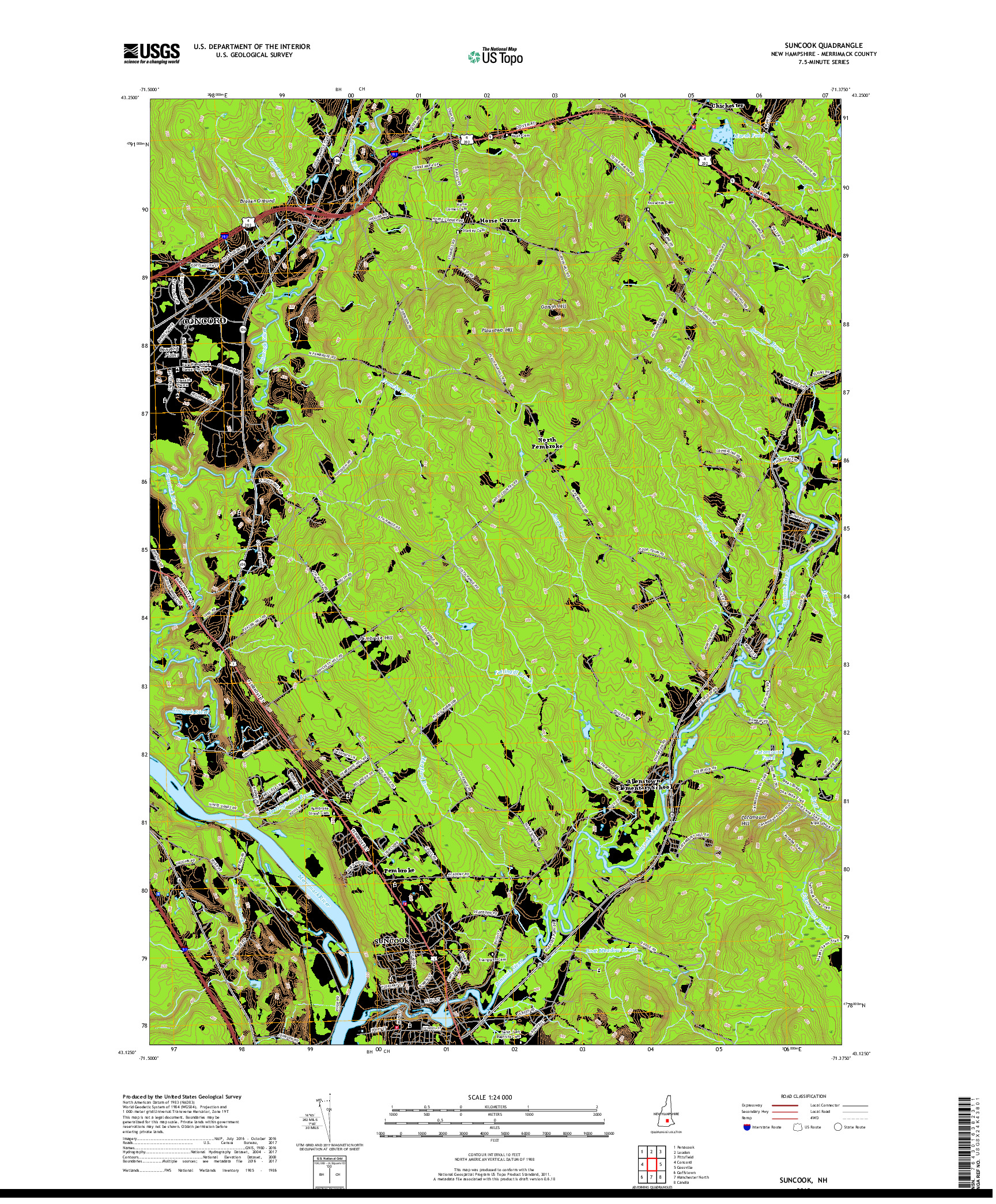 USGS US TOPO 7.5-MINUTE MAP FOR SUNCOOK, NH 2018