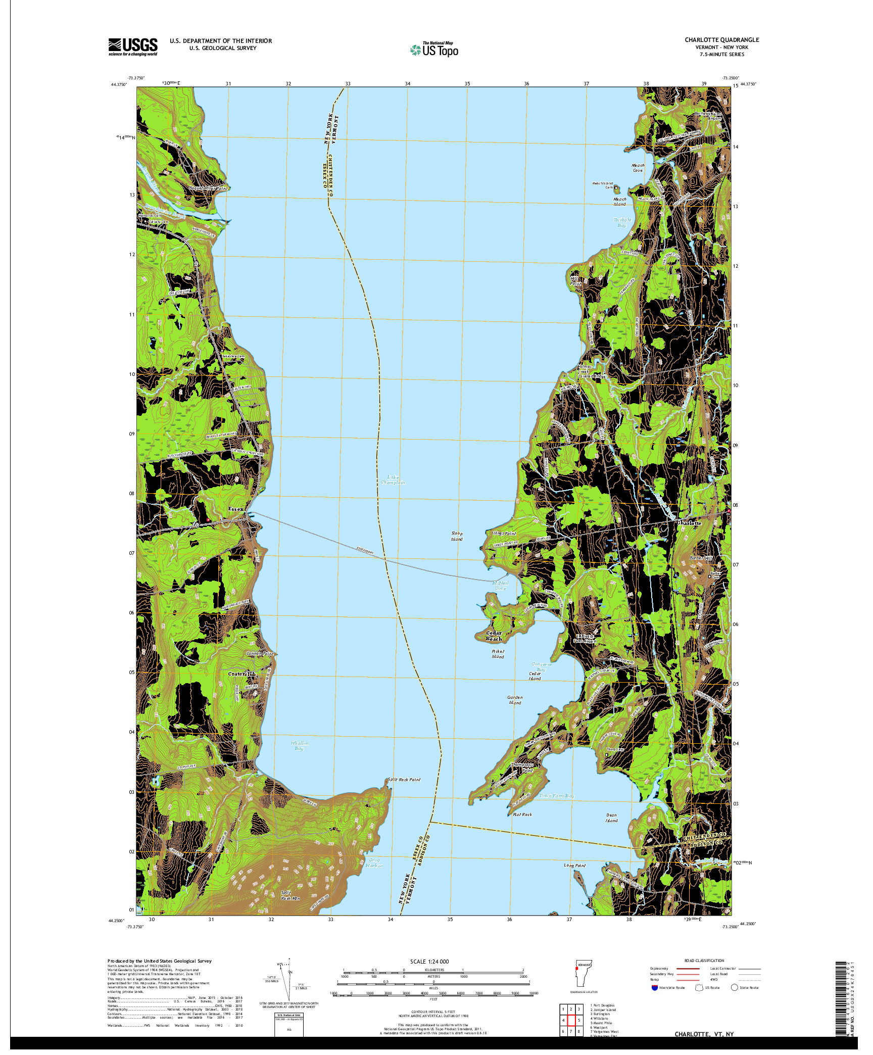 USGS US TOPO 7.5-MINUTE MAP FOR CHARLOTTE, VT,NY 2018