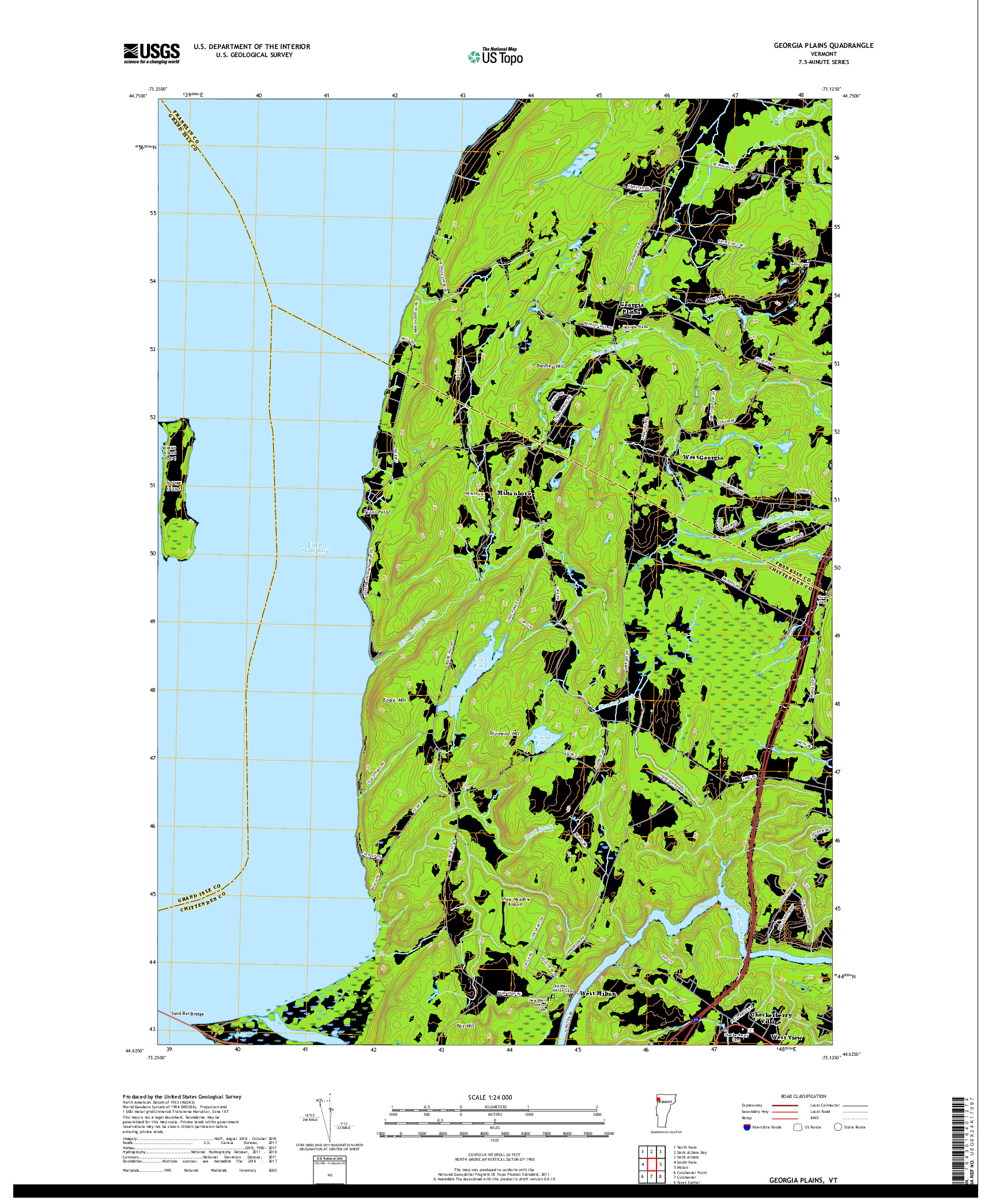 USGS US TOPO 7.5-MINUTE MAP FOR GEORGIA PLAINS, VT 2018