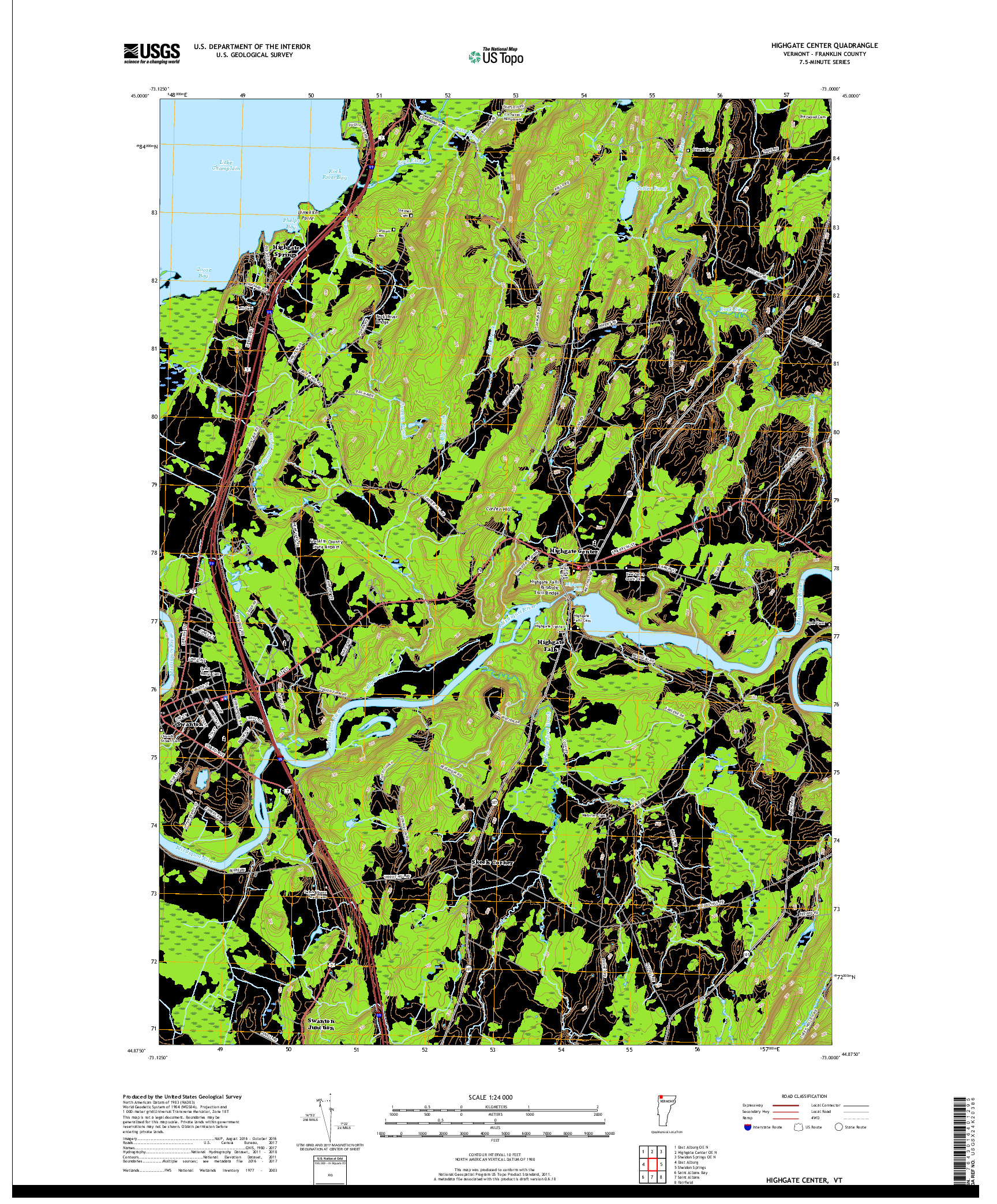 USGS US TOPO 7.5-MINUTE MAP FOR HIGHGATE CENTER, VT 2018