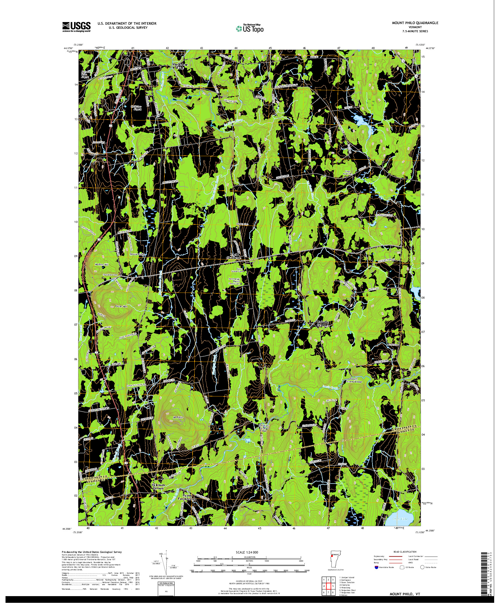 USGS US TOPO 7.5-MINUTE MAP FOR MOUNT PHILO, VT 2018