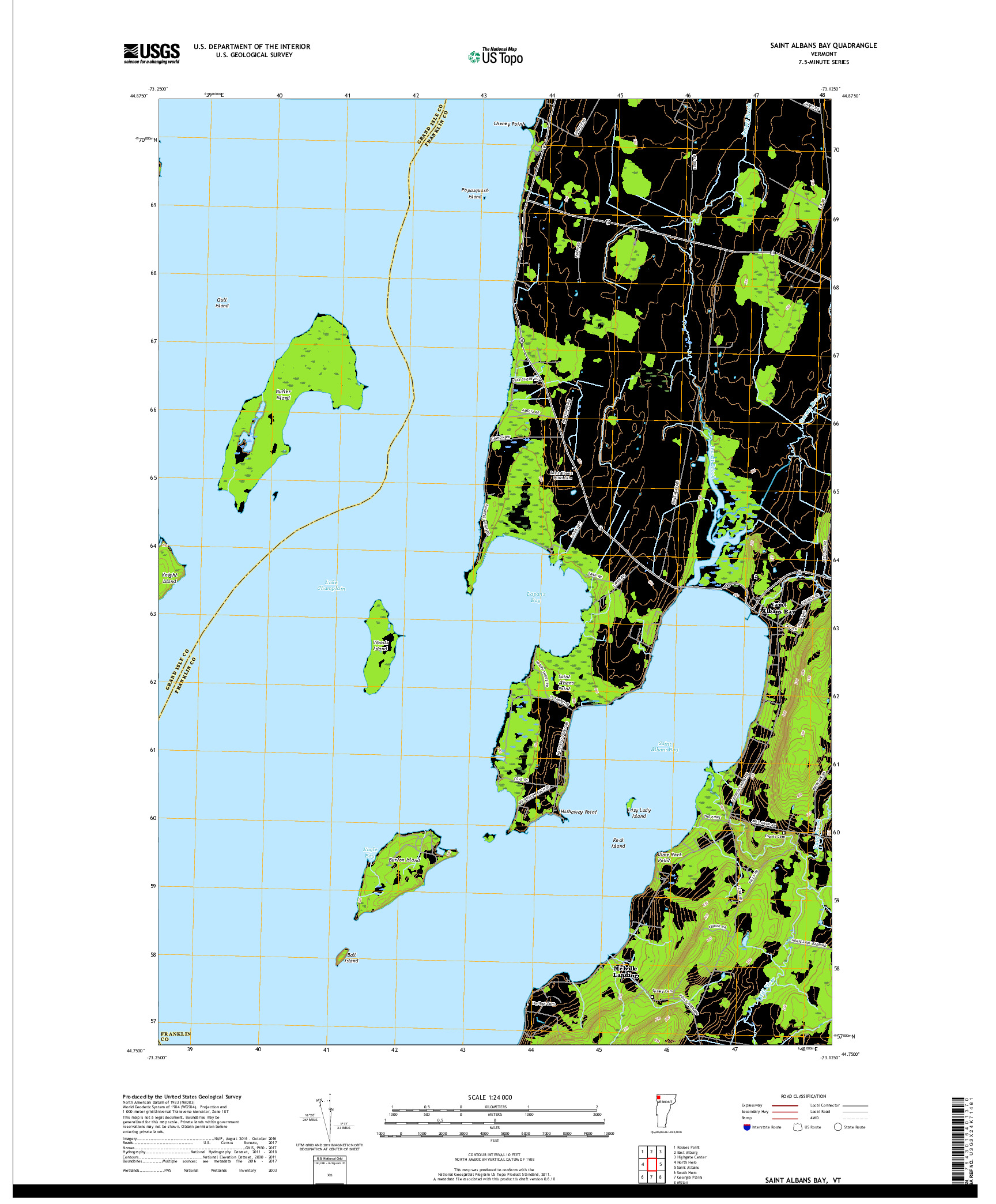 USGS US TOPO 7.5-MINUTE MAP FOR SAINT ALBANS BAY, VT 2018