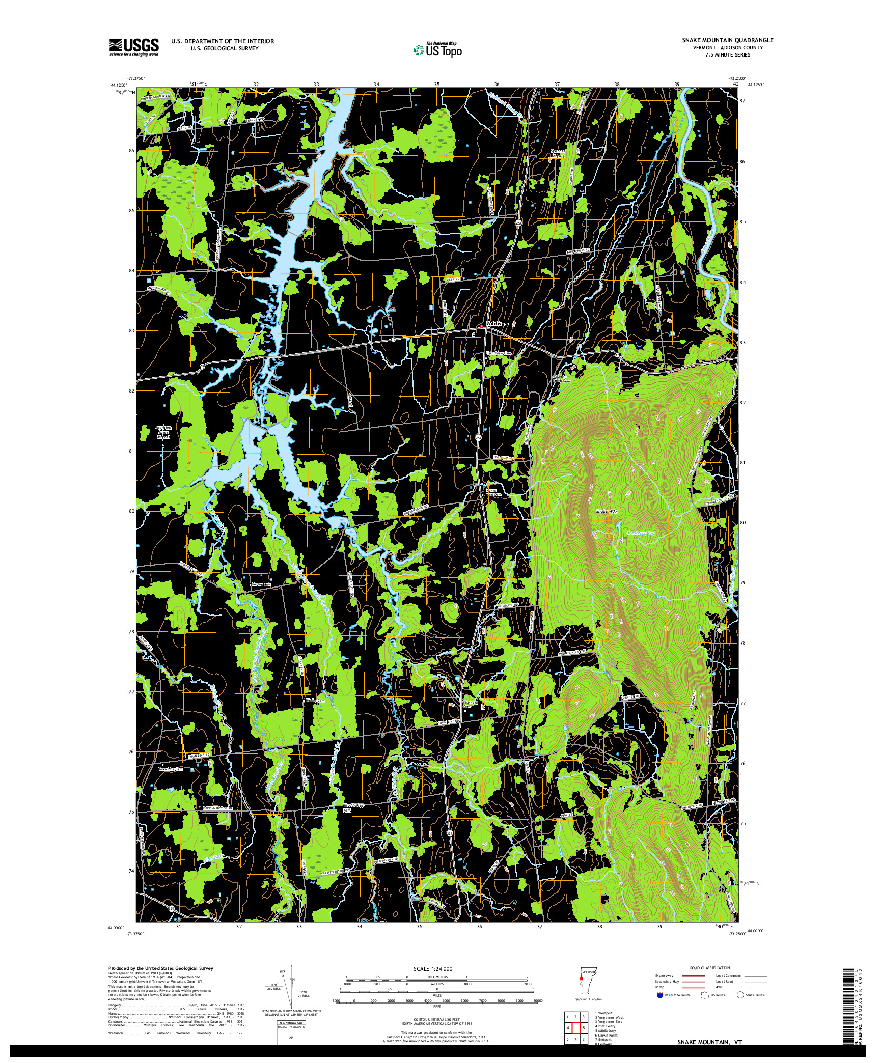 USGS US TOPO 7.5-MINUTE MAP FOR SNAKE MOUNTAIN, VT 2018