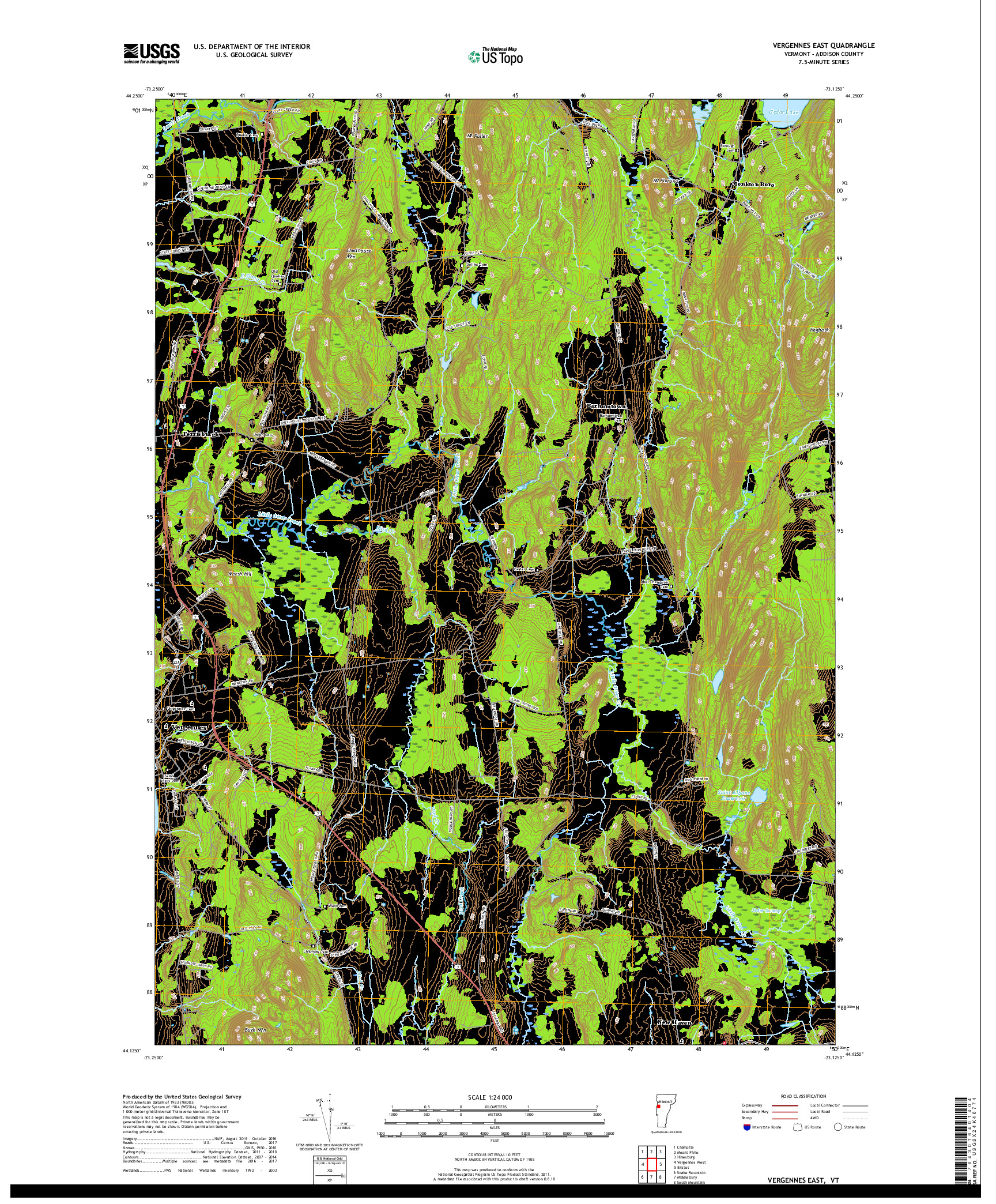 USGS US TOPO 7.5-MINUTE MAP FOR VERGENNES EAST, VT 2018