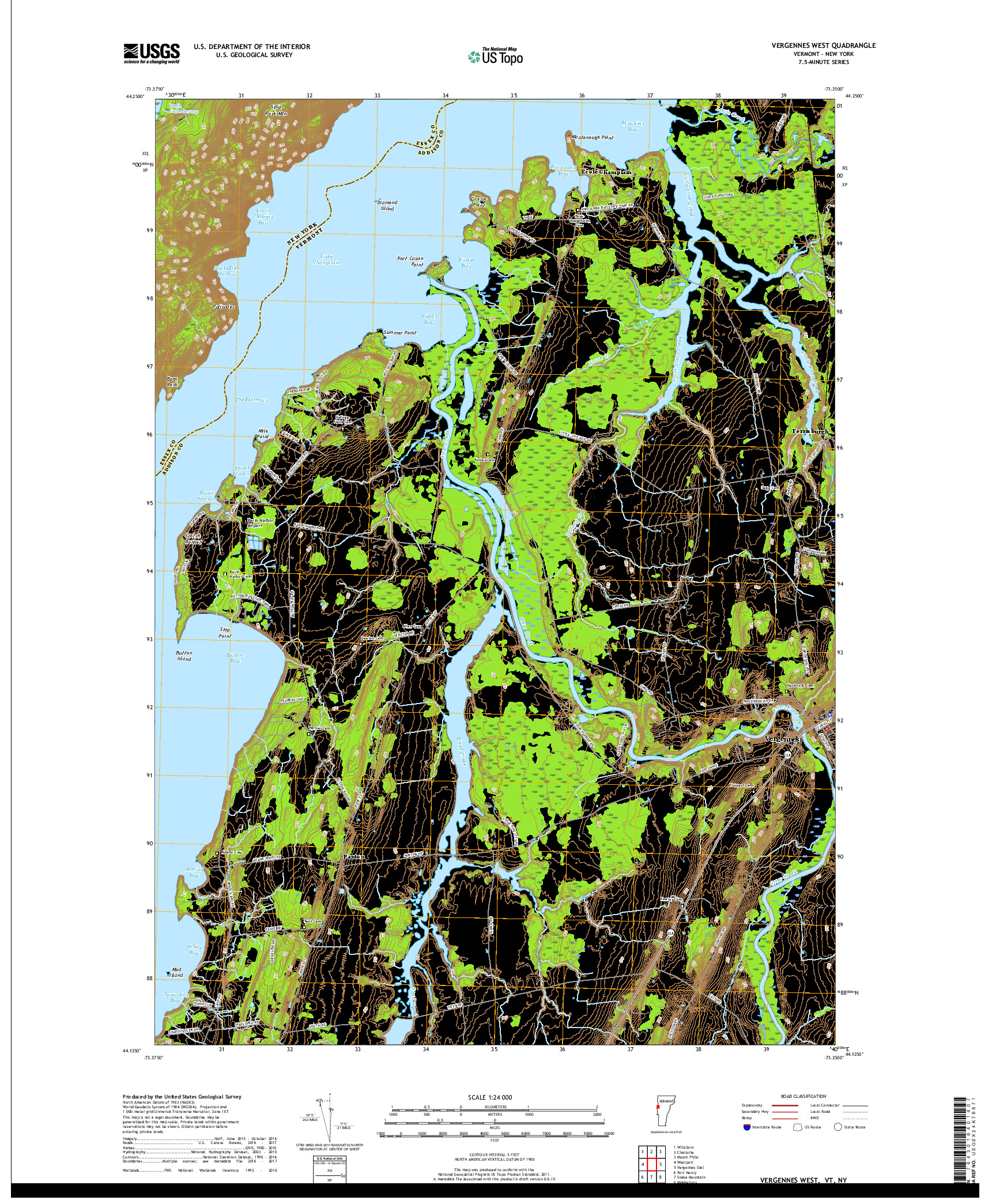 USGS US TOPO 7.5-MINUTE MAP FOR VERGENNES WEST, VT,NY 2018