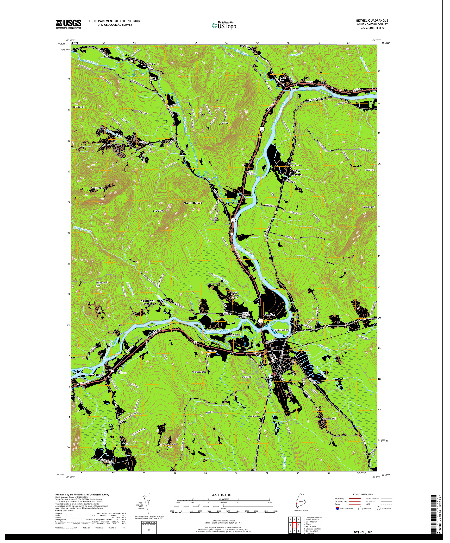 USGS US TOPO 7.5-MINUTE MAP FOR BETHEL, ME 2018