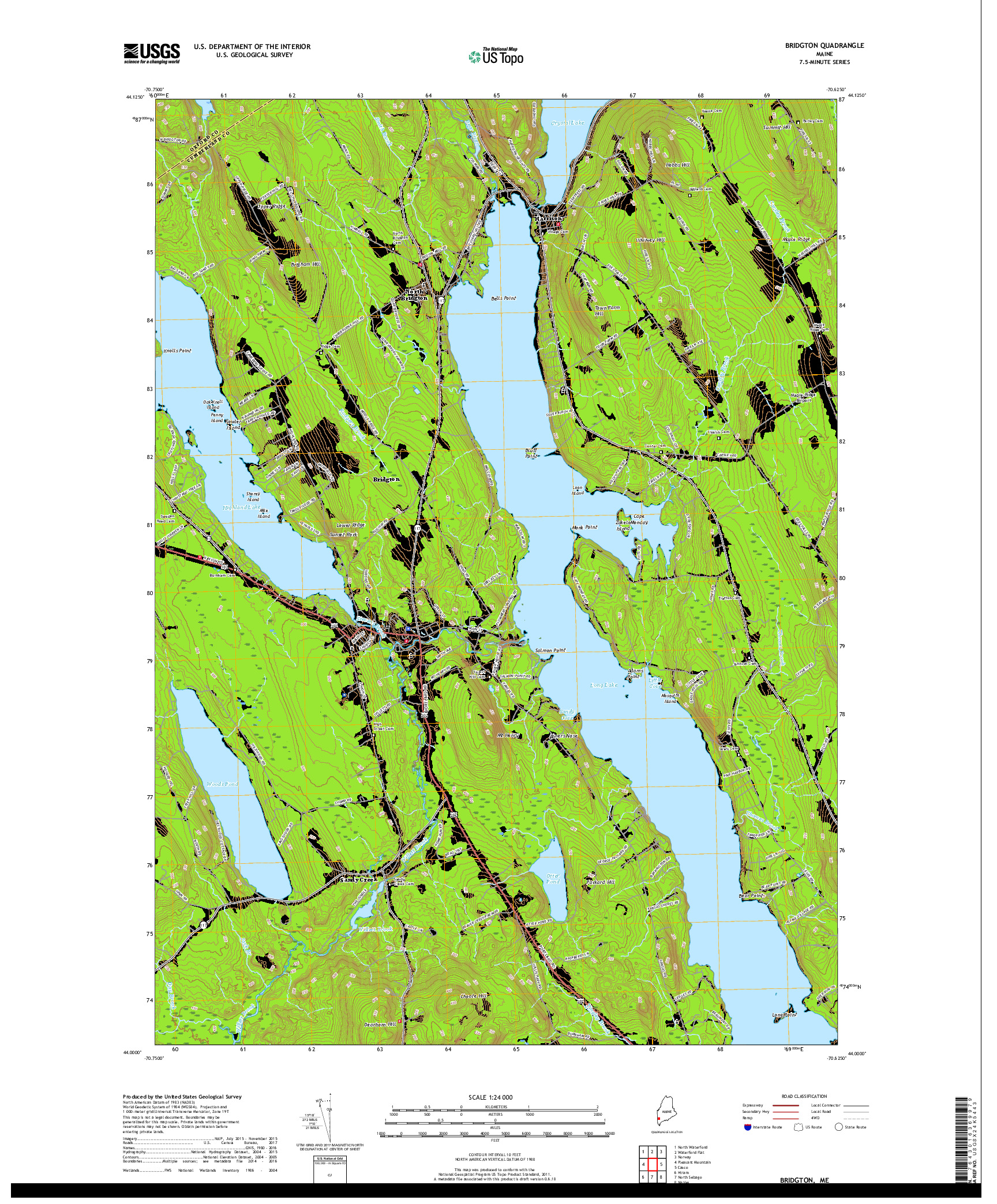 USGS US TOPO 7.5-MINUTE MAP FOR BRIDGTON, ME 2018
