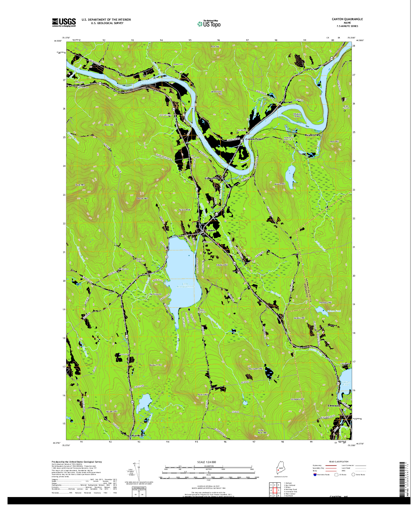 USGS US TOPO 7.5-MINUTE MAP FOR CANTON, ME 2018