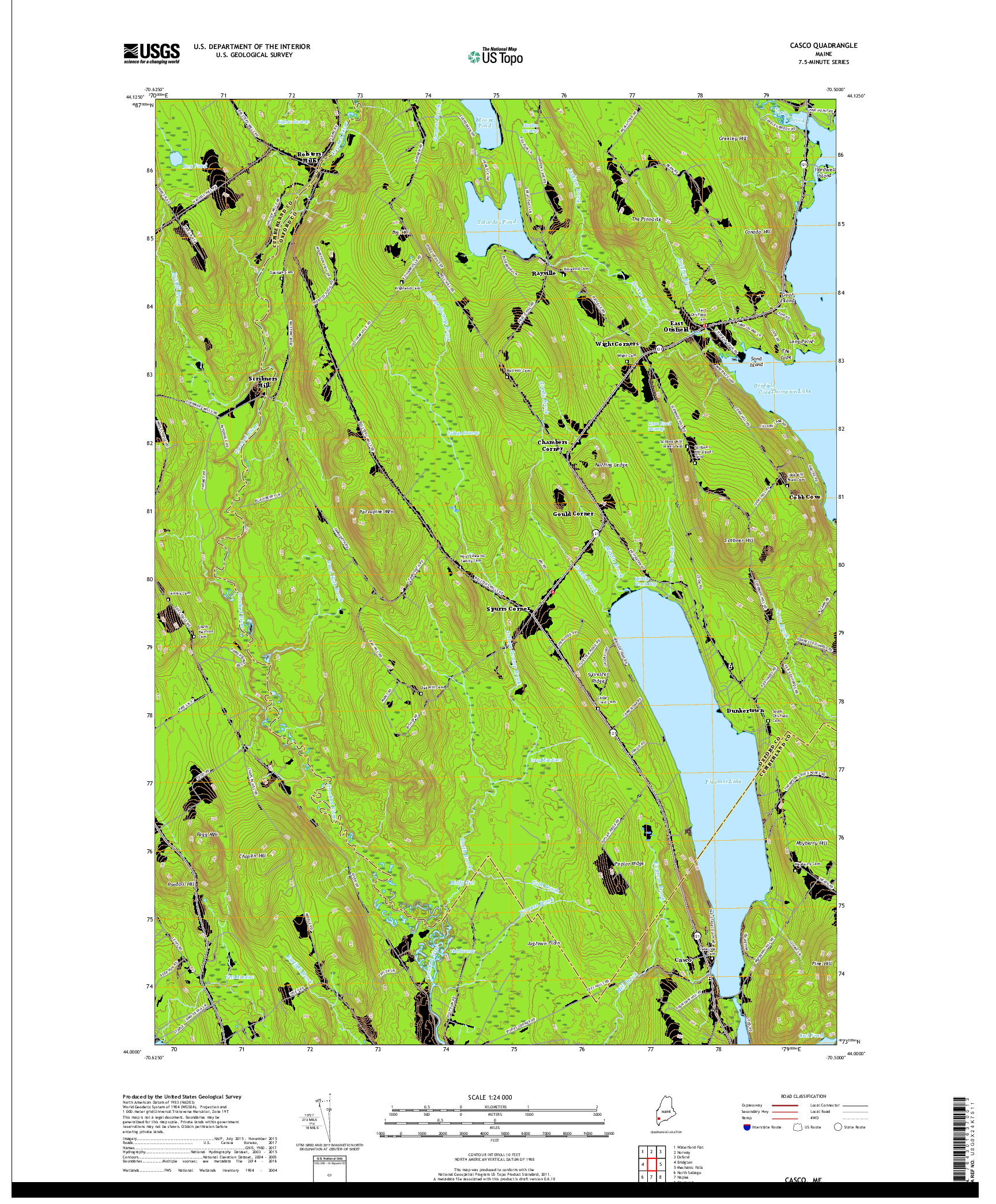 USGS US TOPO 7.5-MINUTE MAP FOR CASCO, ME 2018