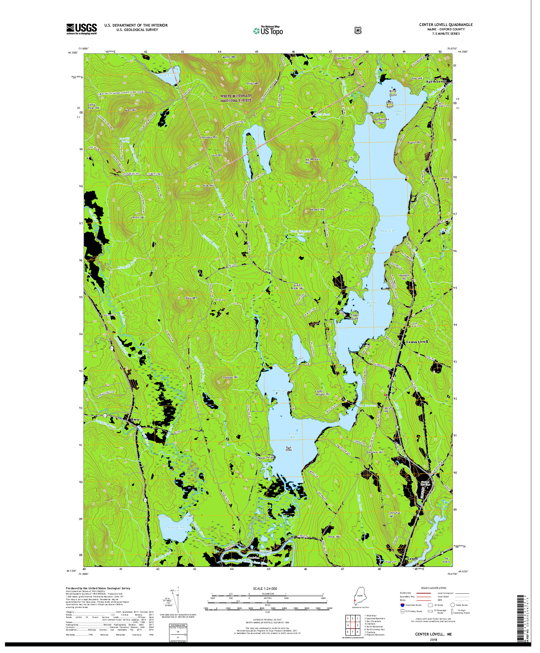 USGS US TOPO 7.5-MINUTE MAP FOR CENTER LOVELL, ME 2018