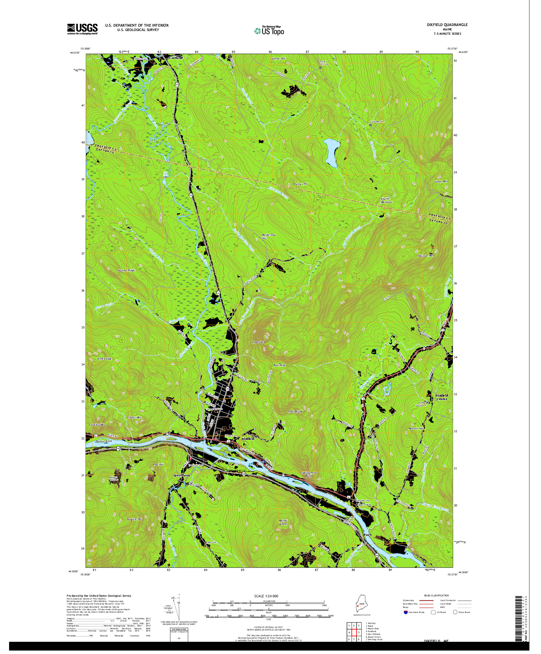 USGS US TOPO 7.5-MINUTE MAP FOR DIXFIELD, ME 2018