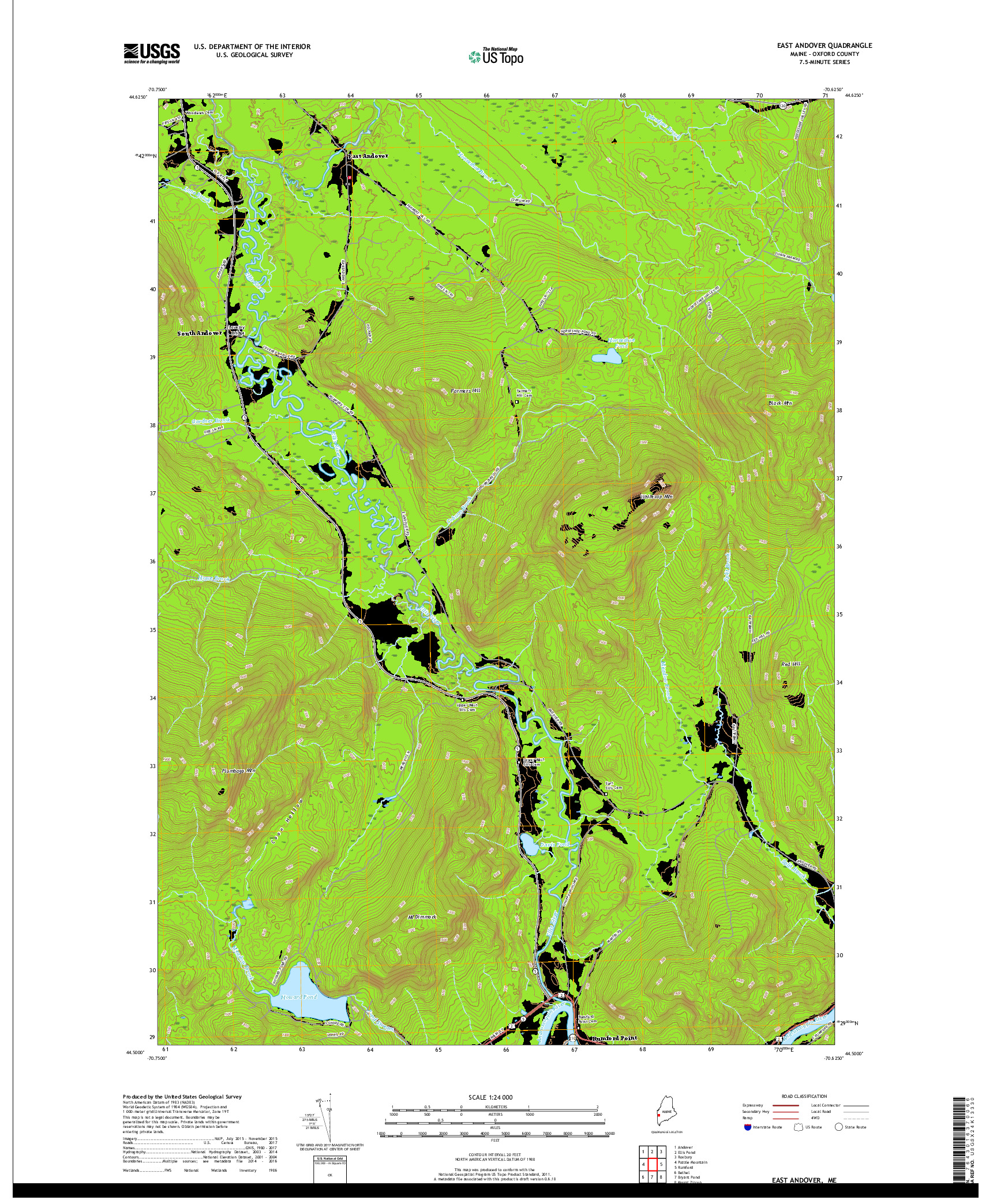 USGS US TOPO 7.5-MINUTE MAP FOR EAST ANDOVER, ME 2018