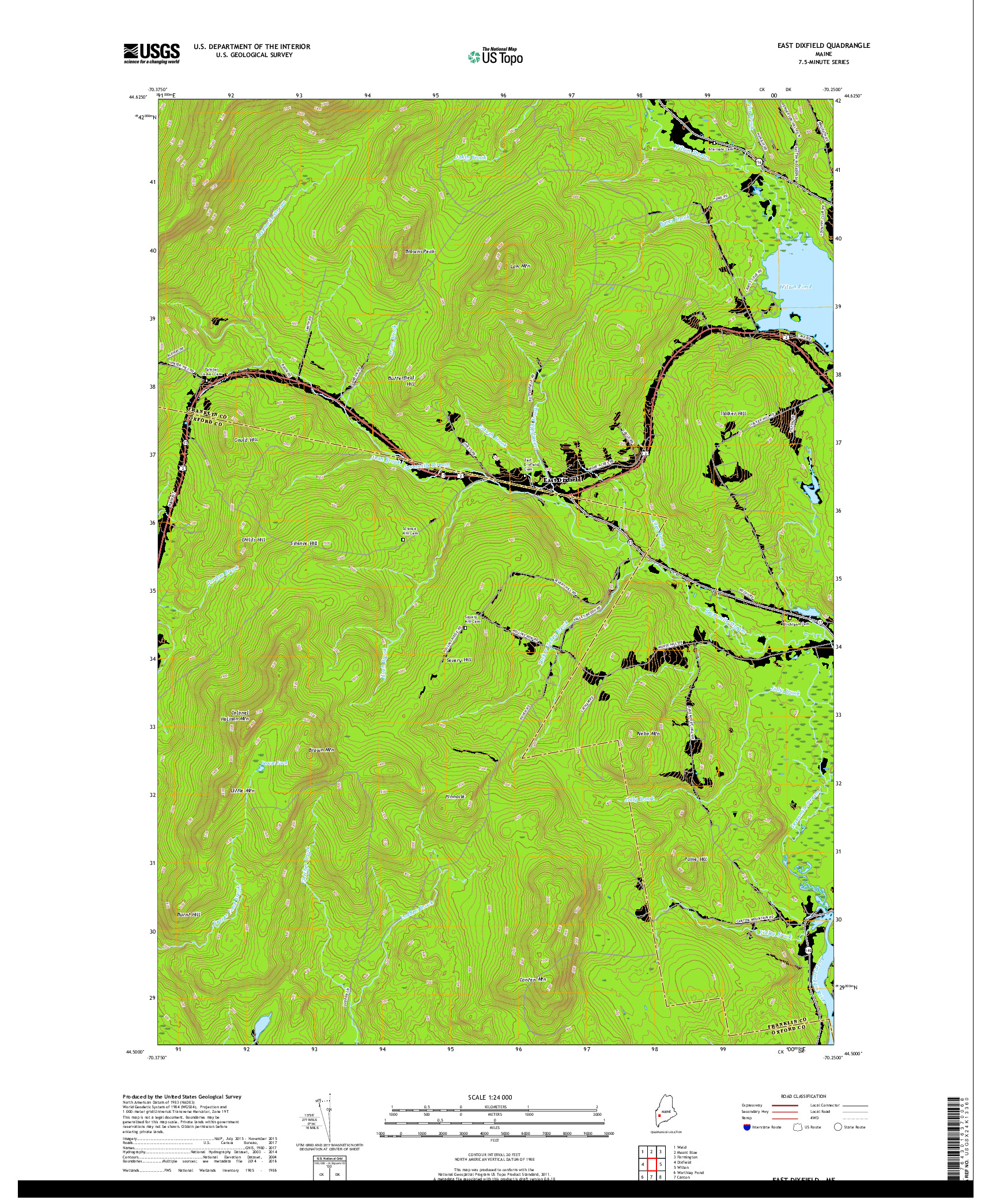 USGS US TOPO 7.5-MINUTE MAP FOR EAST DIXFIELD, ME 2018