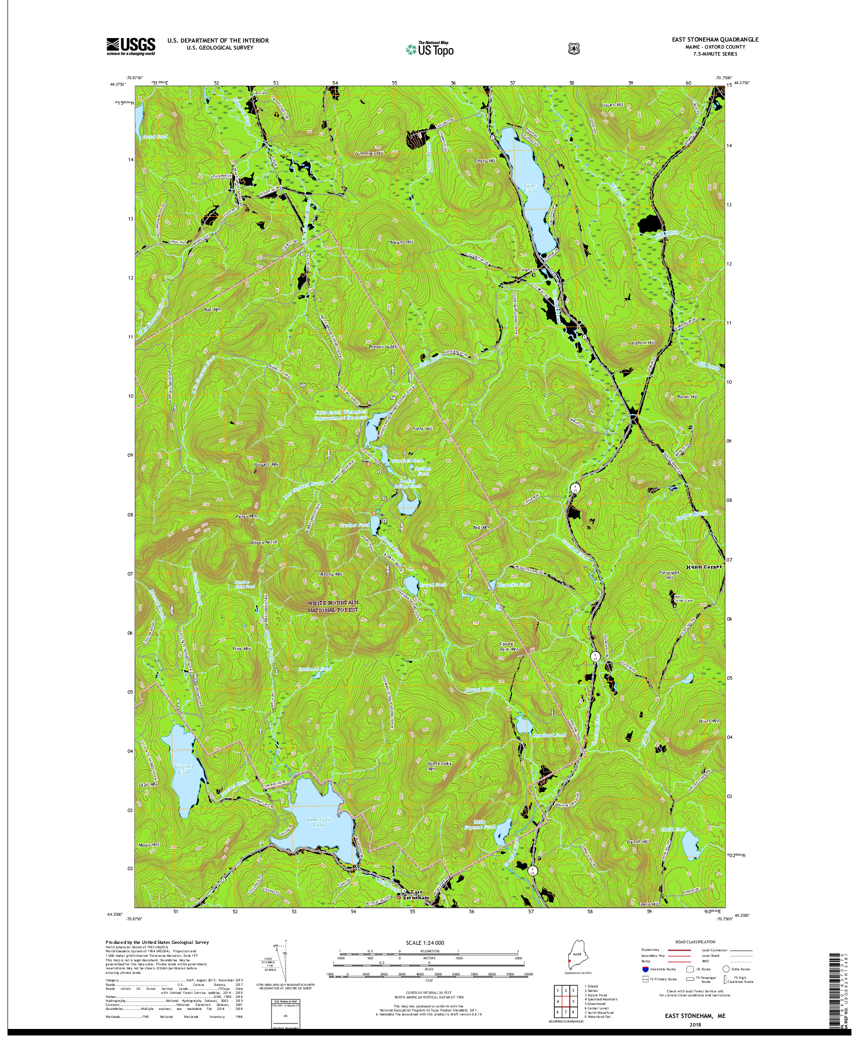 USGS US TOPO 7.5-MINUTE MAP FOR EAST STONEHAM, ME 2018