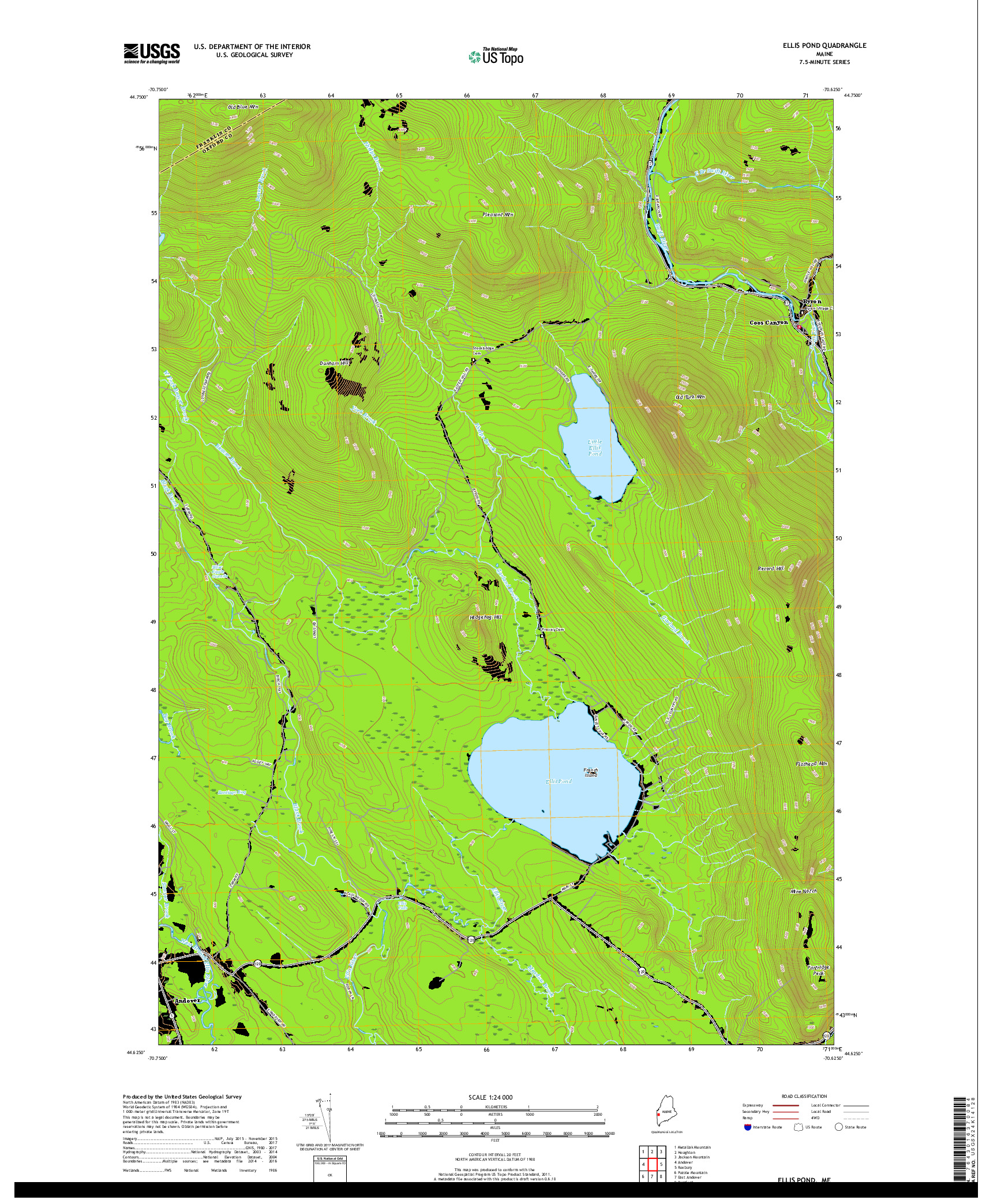 USGS US TOPO 7.5-MINUTE MAP FOR ELLIS POND, ME 2018