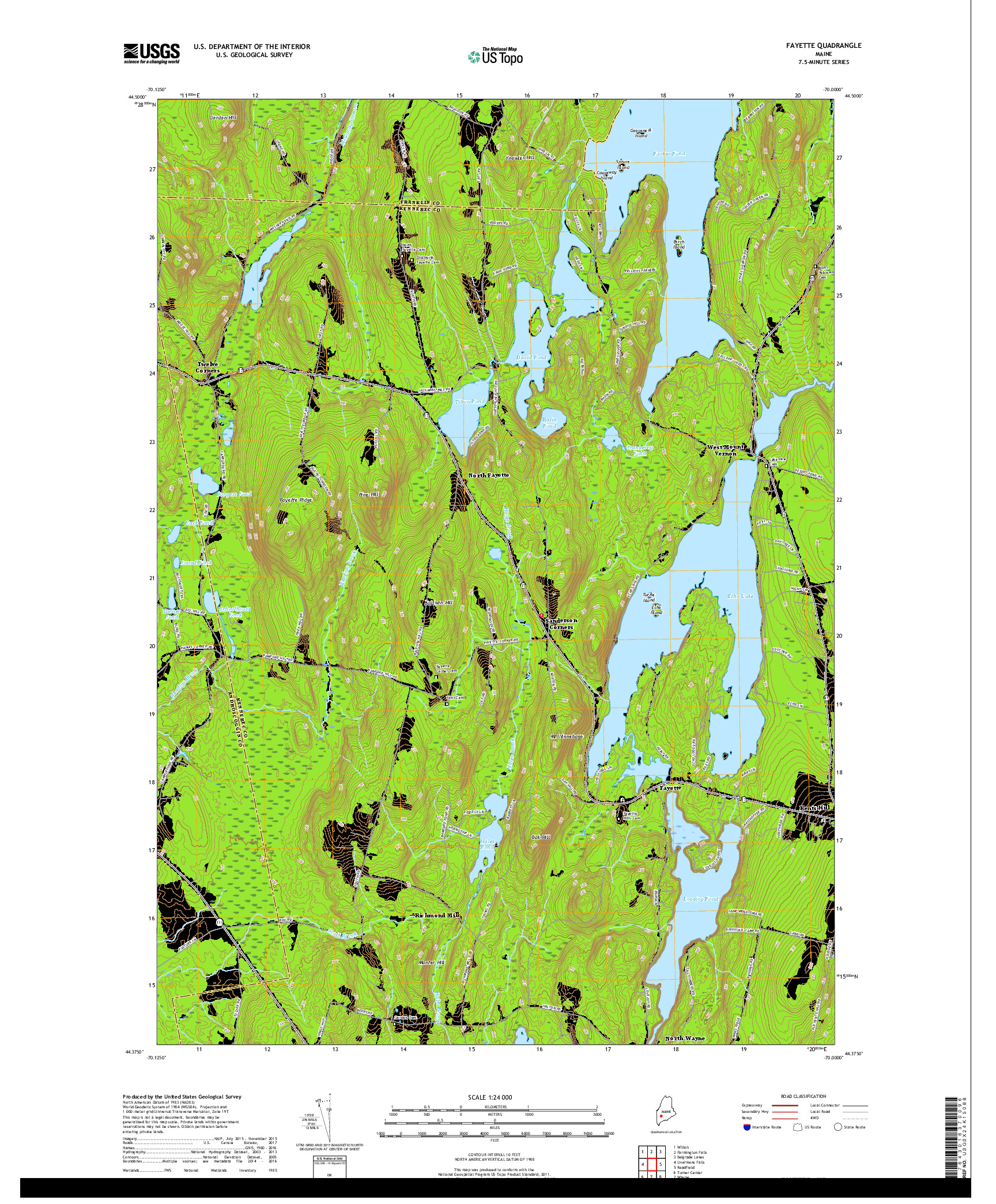 USGS US TOPO 7.5-MINUTE MAP FOR FAYETTE, ME 2018