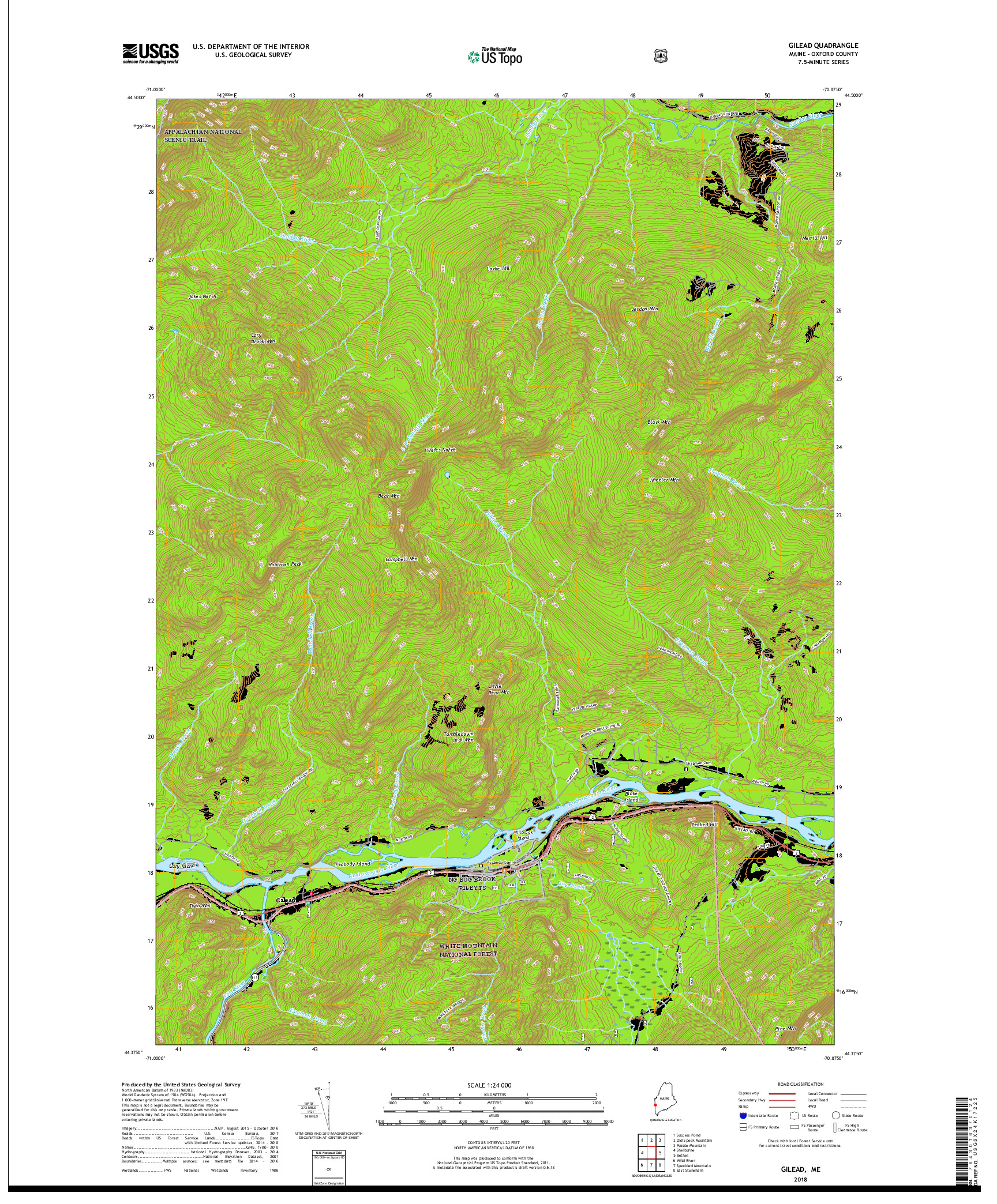 USGS US TOPO 7.5-MINUTE MAP FOR GILEAD, ME 2018