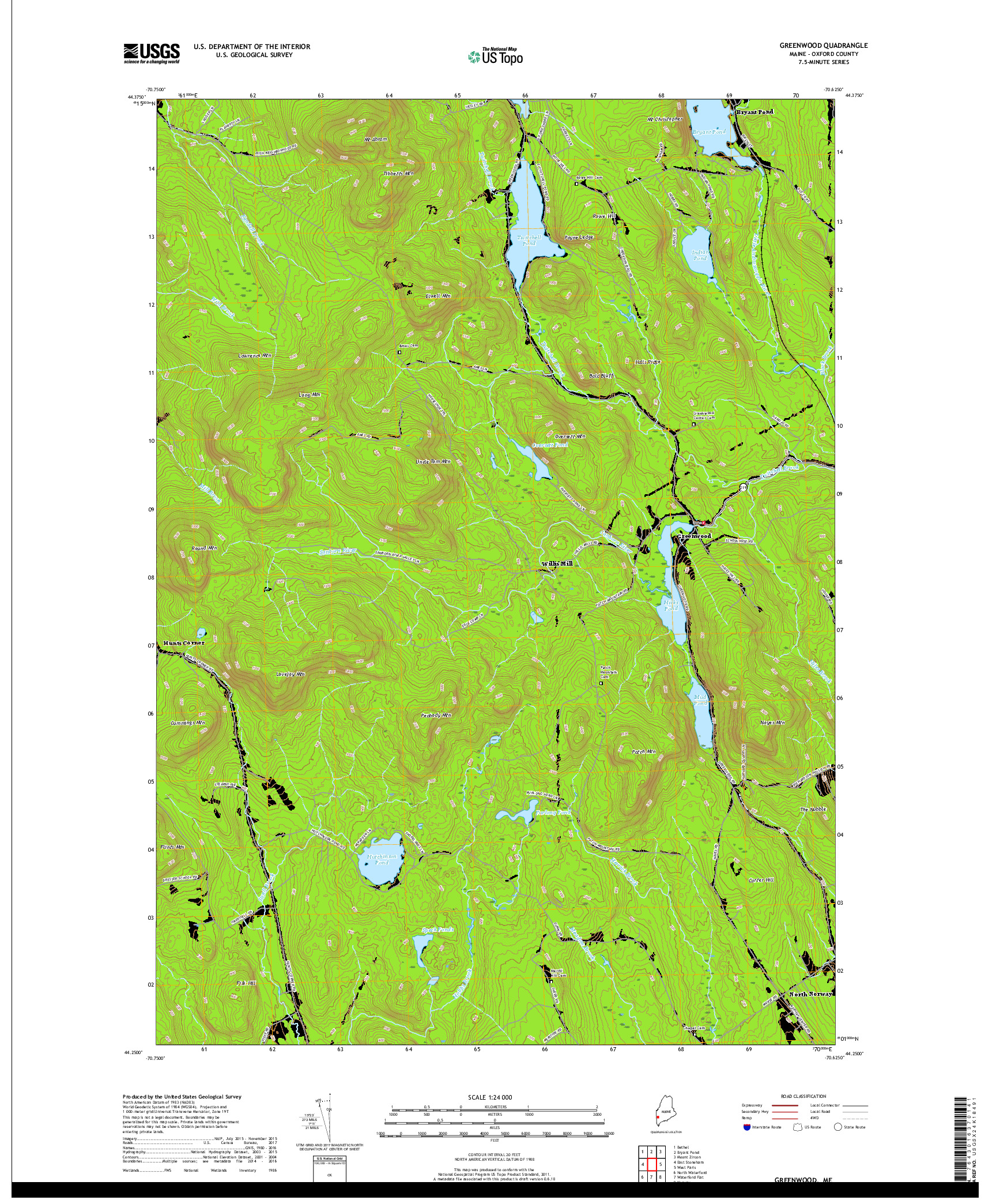 USGS US TOPO 7.5-MINUTE MAP FOR GREENWOOD, ME 2018