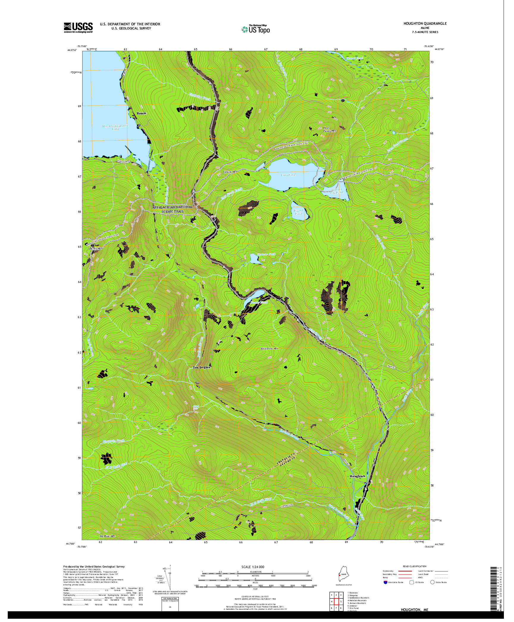 USGS US TOPO 7.5-MINUTE MAP FOR HOUGHTON, ME 2018