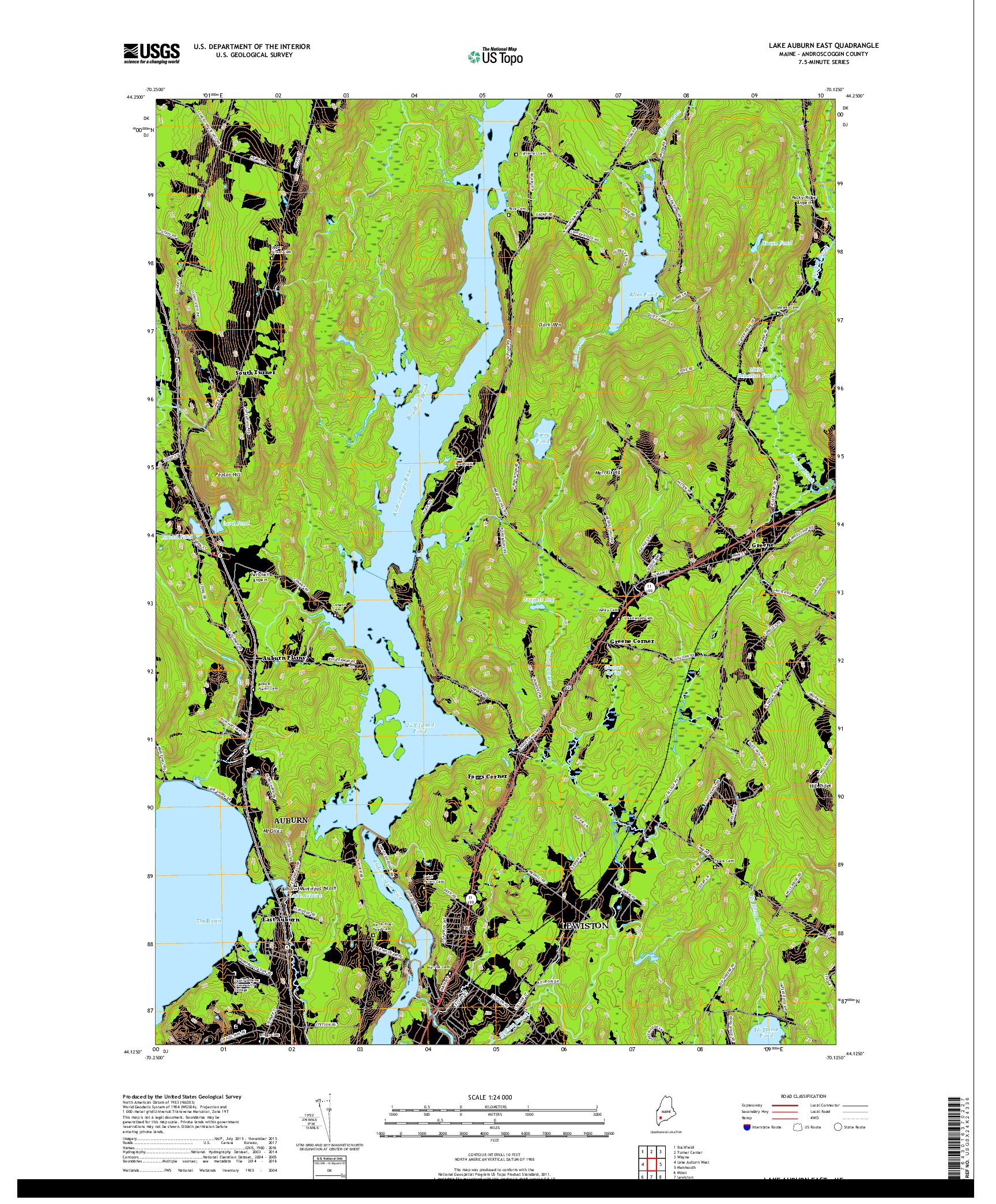USGS US TOPO 7.5-MINUTE MAP FOR LAKE AUBURN EAST, ME 2018