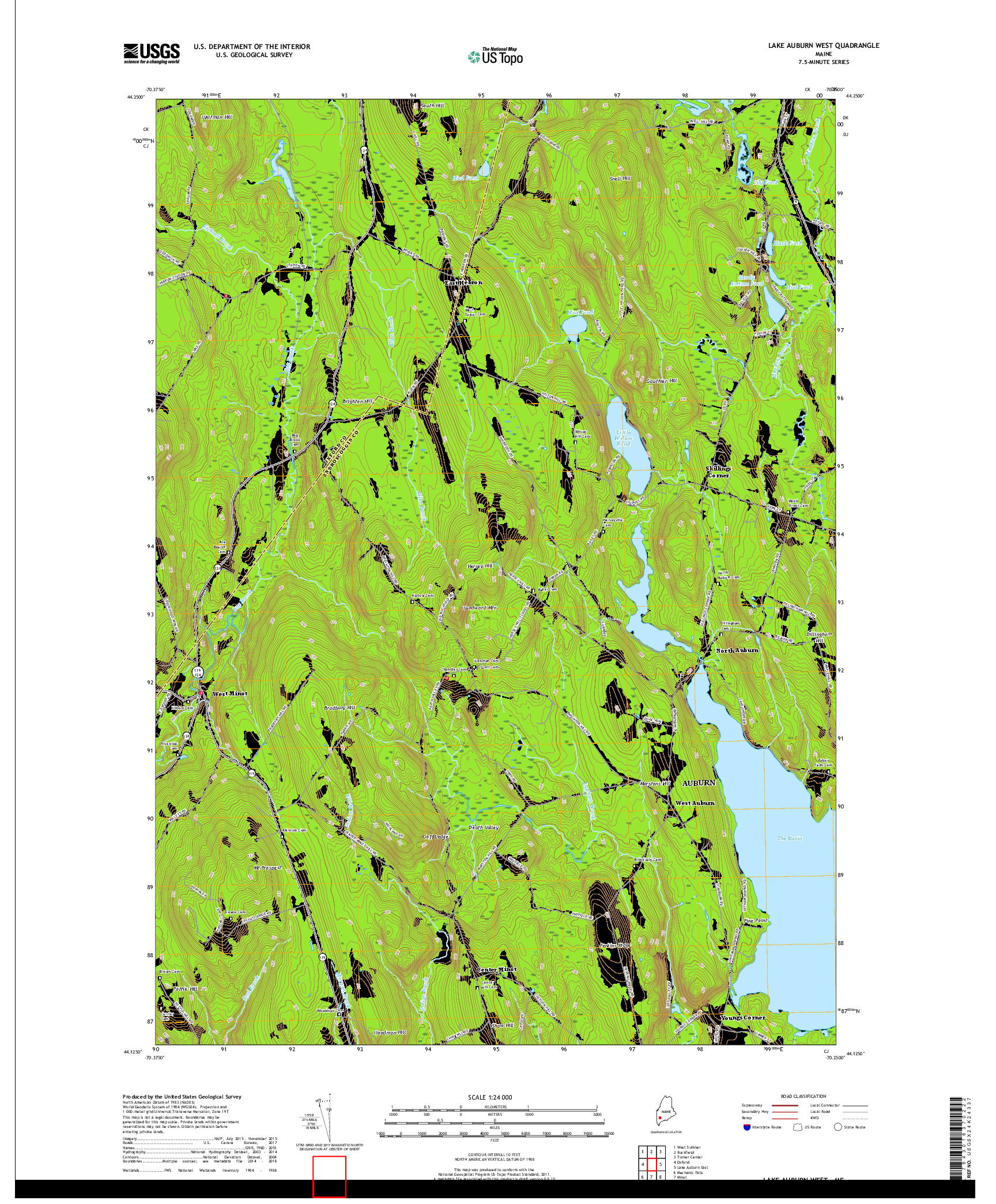 USGS US TOPO 7.5-MINUTE MAP FOR LAKE AUBURN WEST, ME 2018