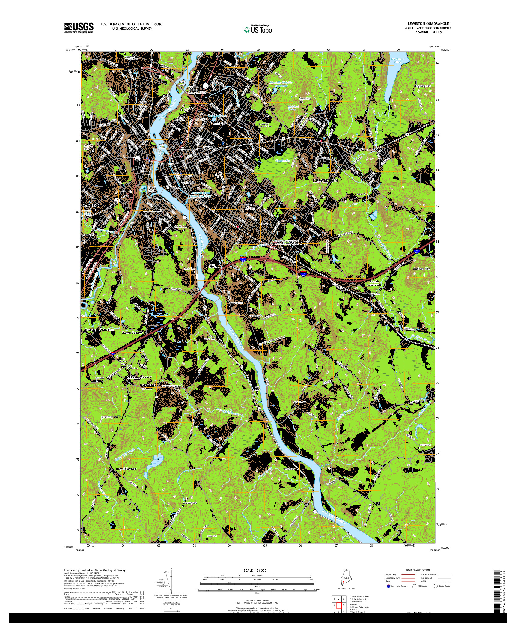 USGS US TOPO 7.5-MINUTE MAP FOR LEWISTON, ME 2018