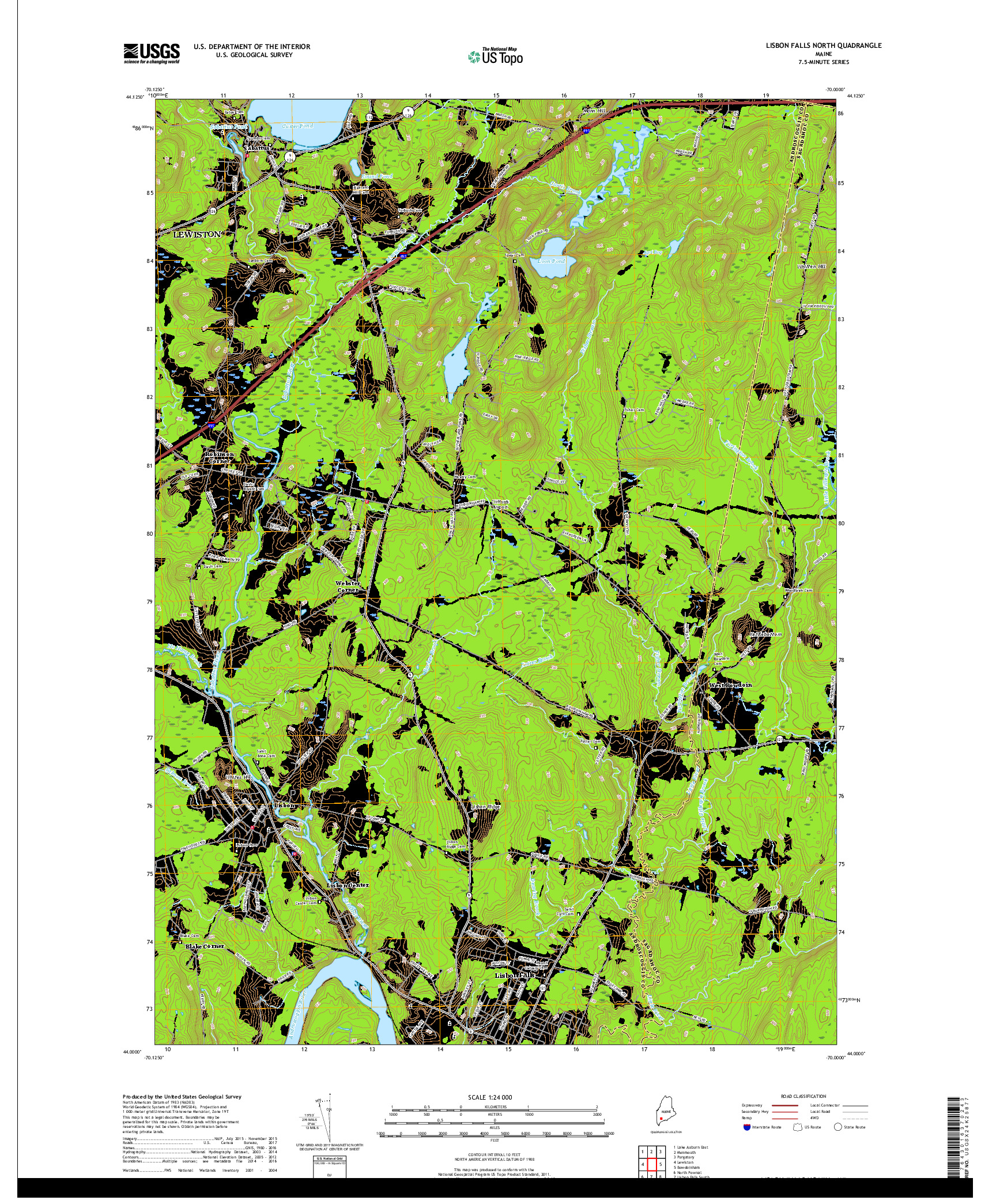 USGS US TOPO 7.5-MINUTE MAP FOR LISBON FALLS NORTH, ME 2018