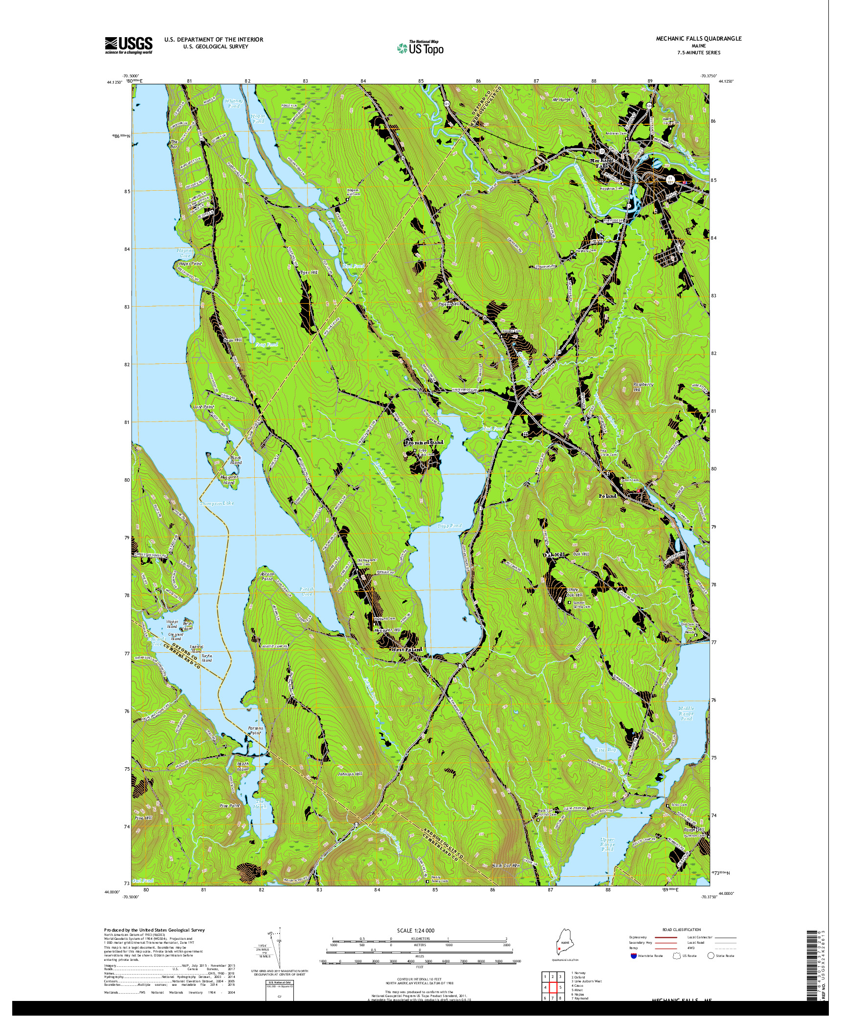 USGS US TOPO 7.5-MINUTE MAP FOR MECHANIC FALLS, ME 2018