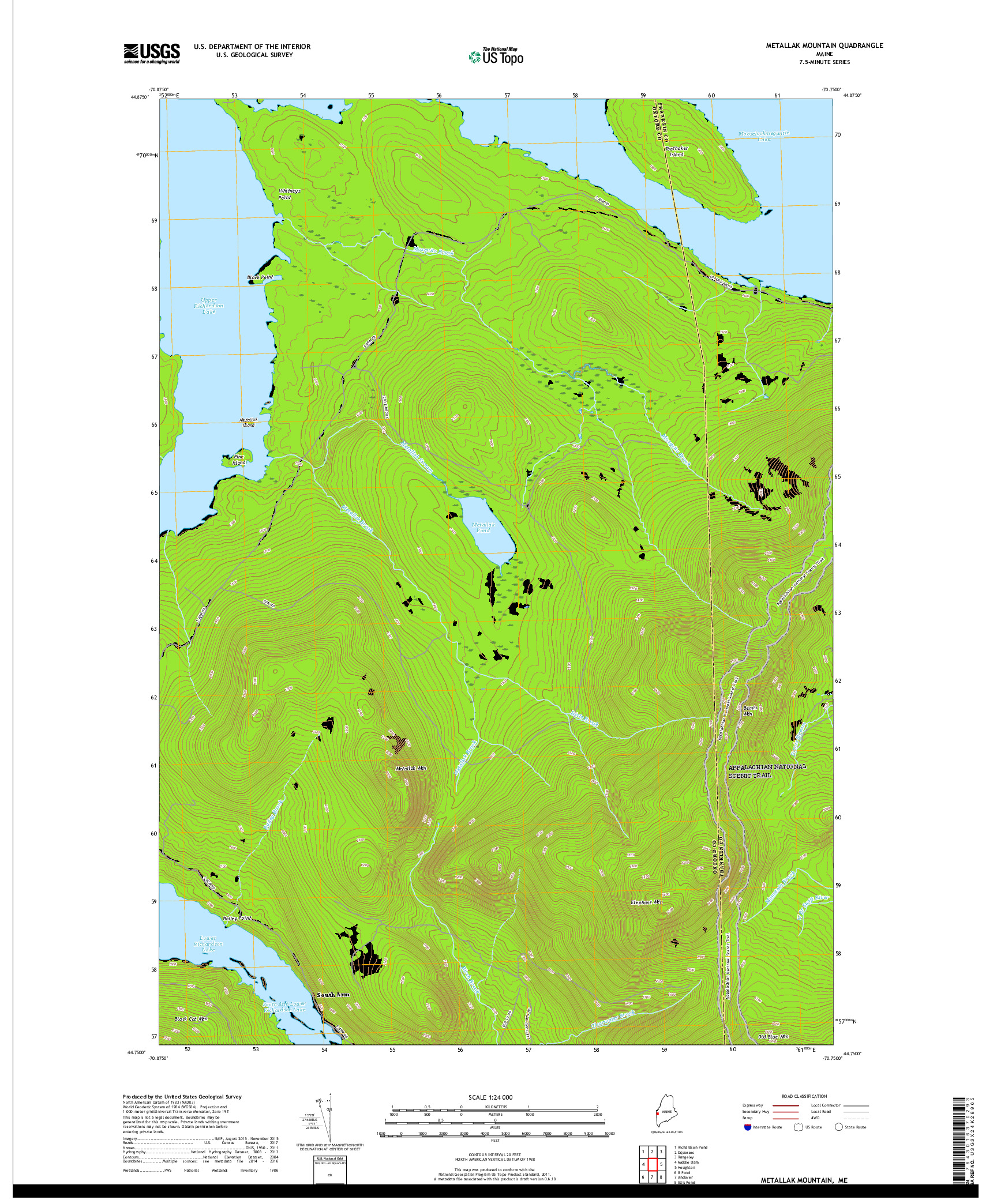 USGS US TOPO 7.5-MINUTE MAP FOR METALLAK MOUNTAIN, ME 2018