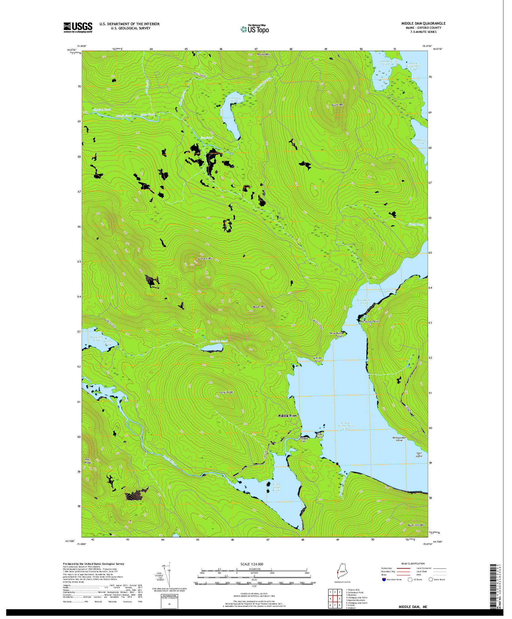 USGS US TOPO 7.5-MINUTE MAP FOR MIDDLE DAM, ME 2018