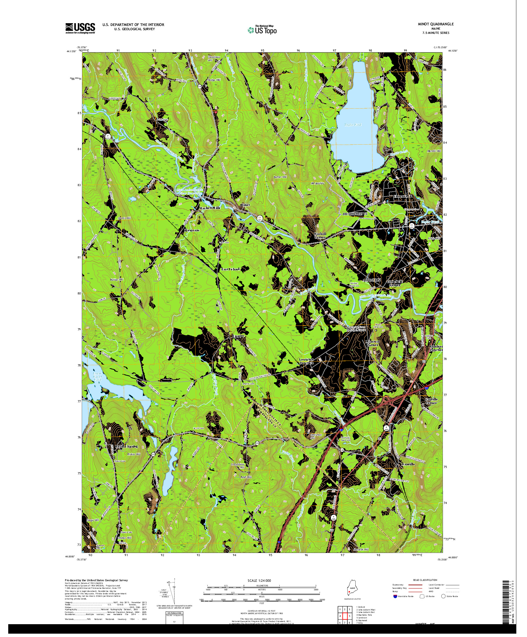 USGS US TOPO 7.5-MINUTE MAP FOR MINOT, ME 2018